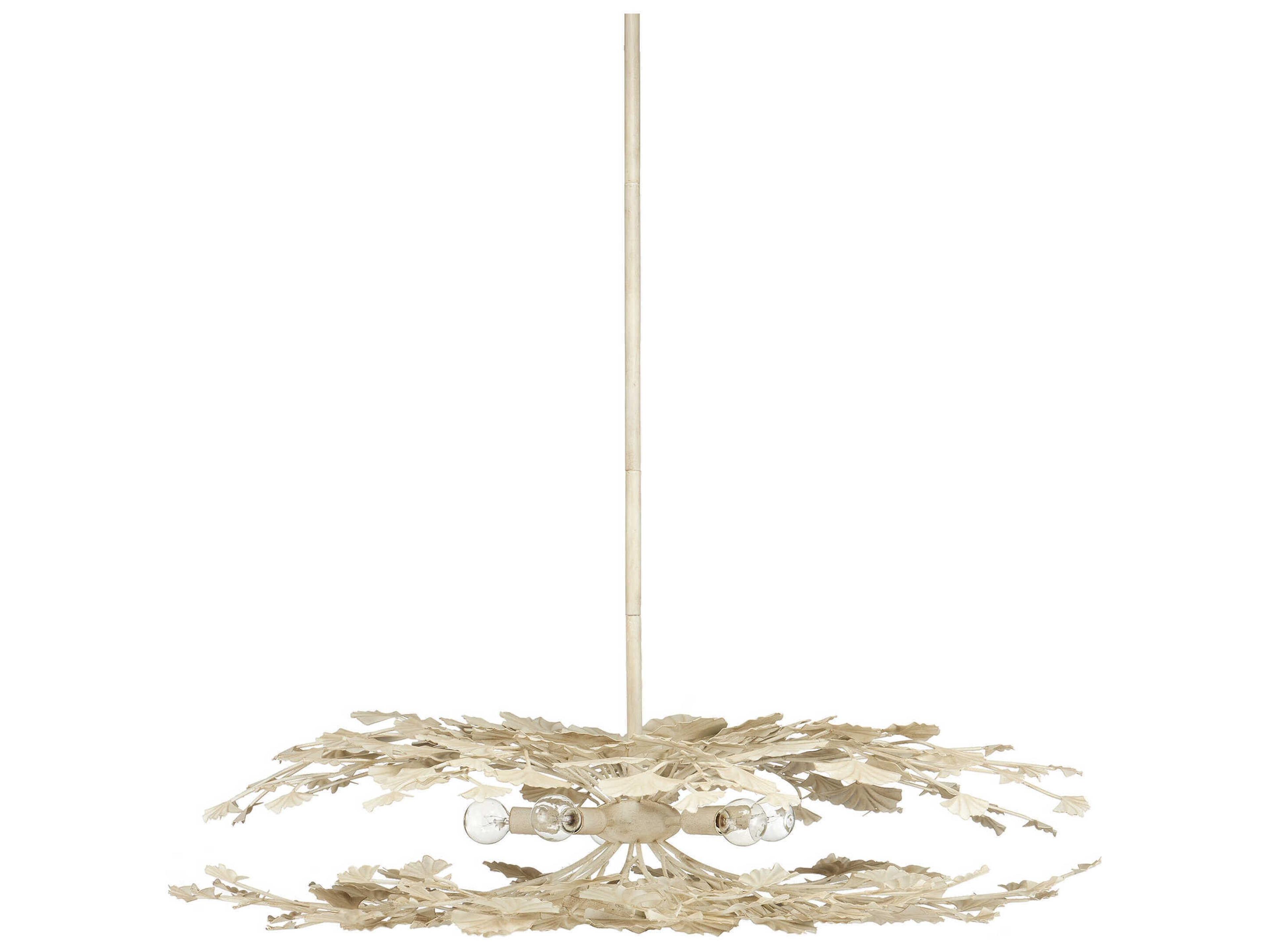 Currey & Company Maidenhair 5-Light Antique Pearl White Semi Flush Mount