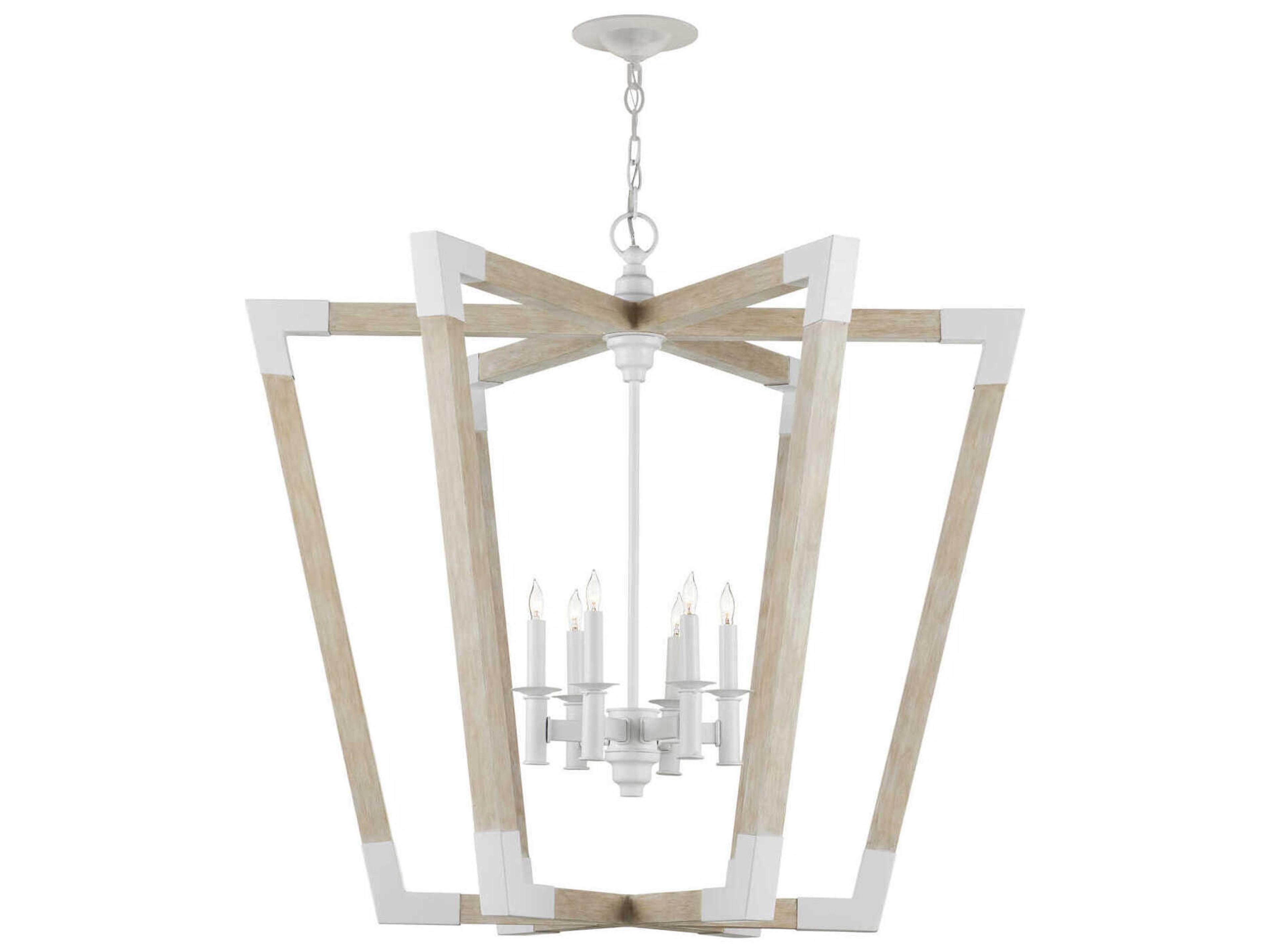 Currey & Company Bastian 6-Light Sugar White Sandstone Brown Geometric Pendant