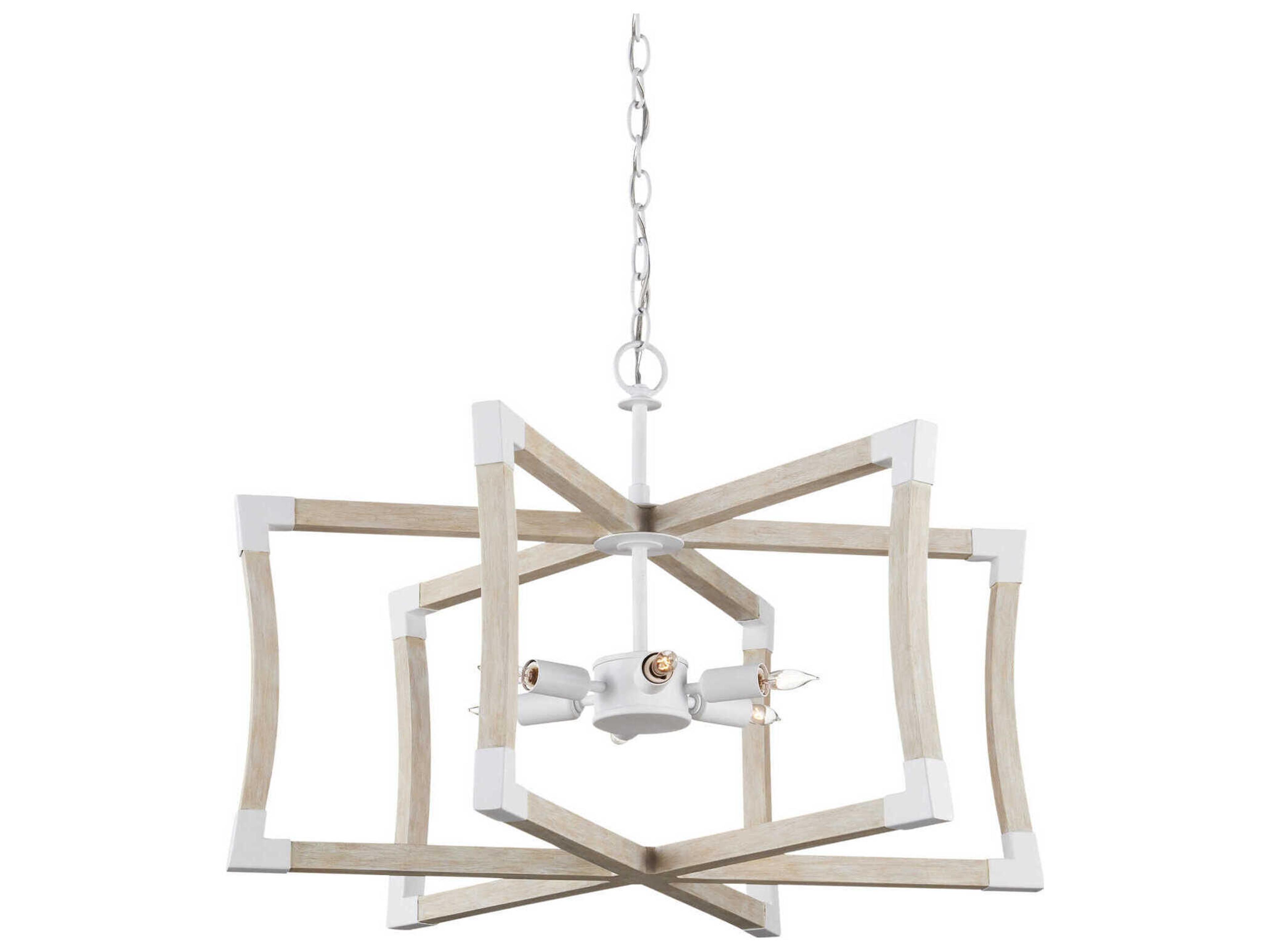 Currey & Company Bastian 6-Light Sugar White Sandstone Brown Geometric Pendant