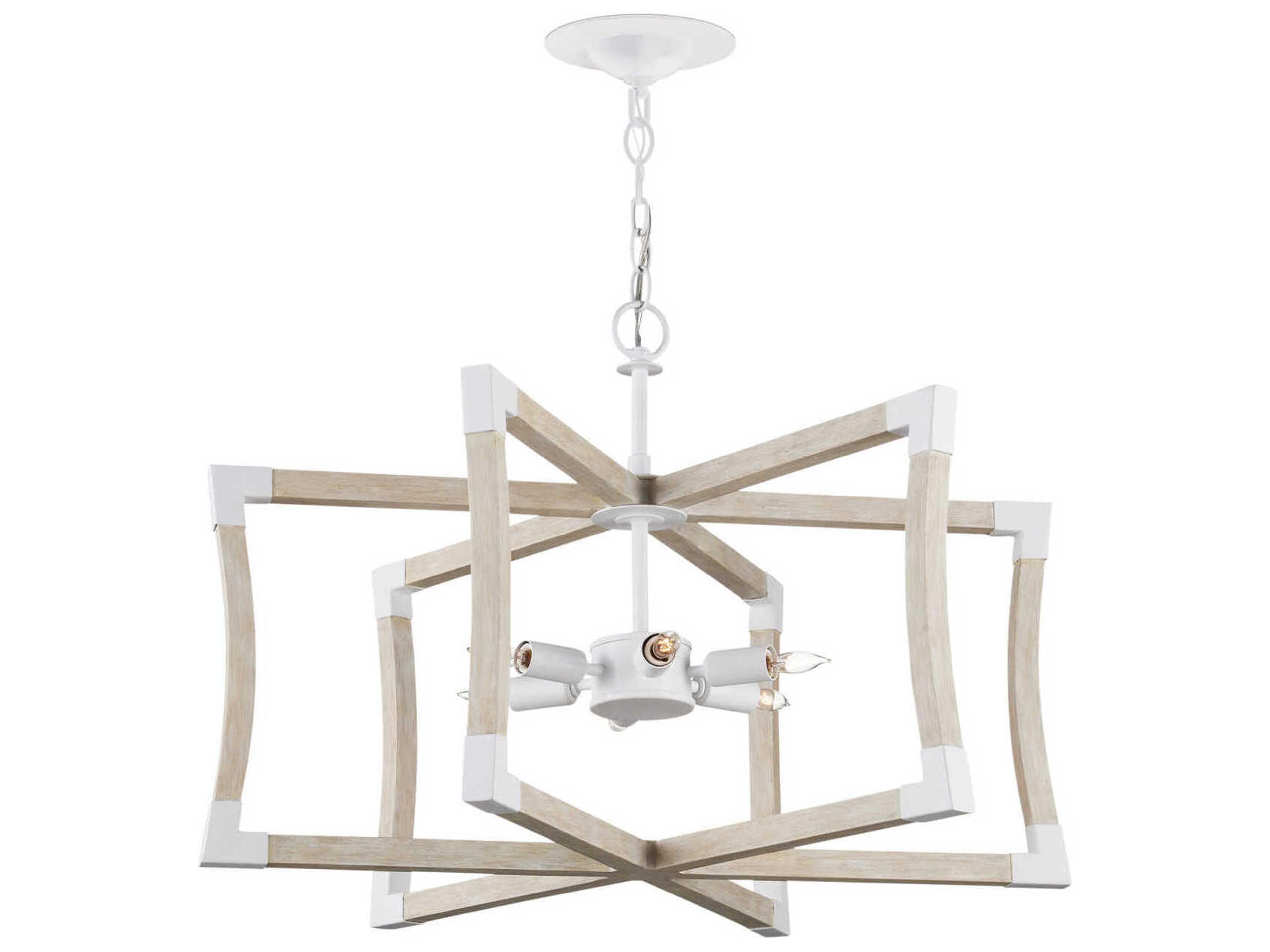 Currey & Company Bastian 6-Light Sugar White Sandstone Brown Geometric Pendant