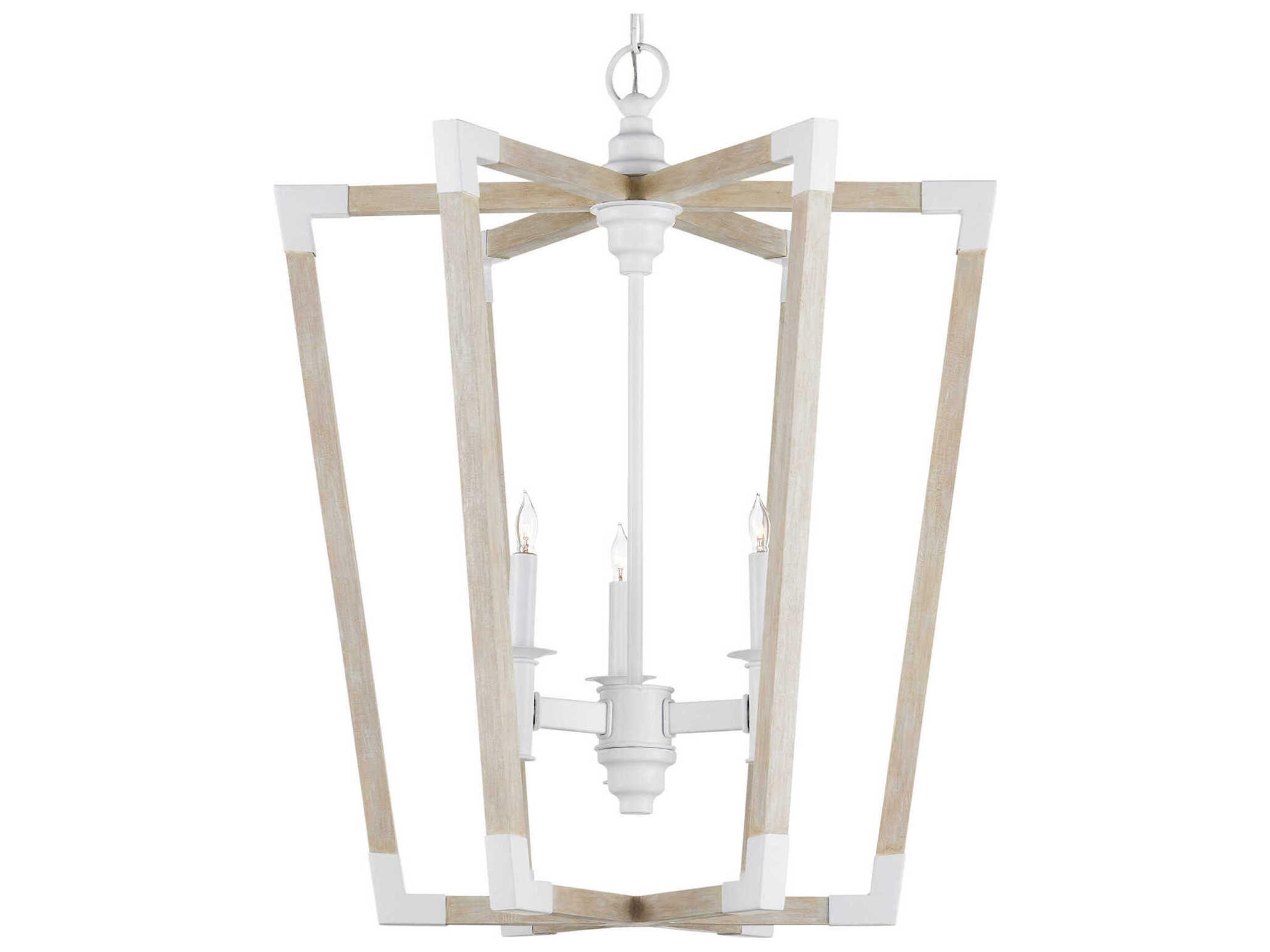 Currey & Company Bastian 3-Light Sugar White Sandstone Brown Geometric Pendant