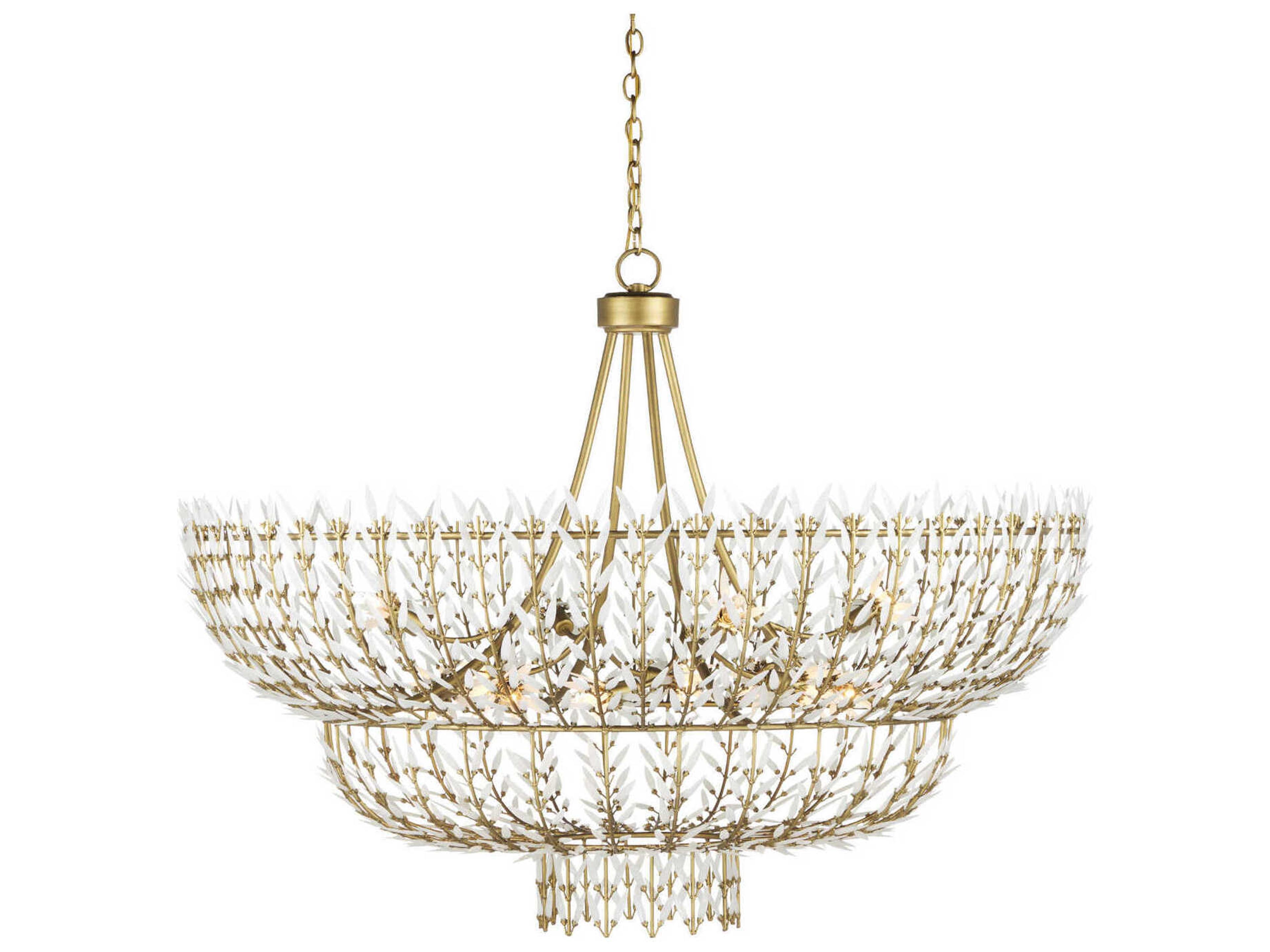 Magnum Opus 12-Light Brass White Glass Chandelier