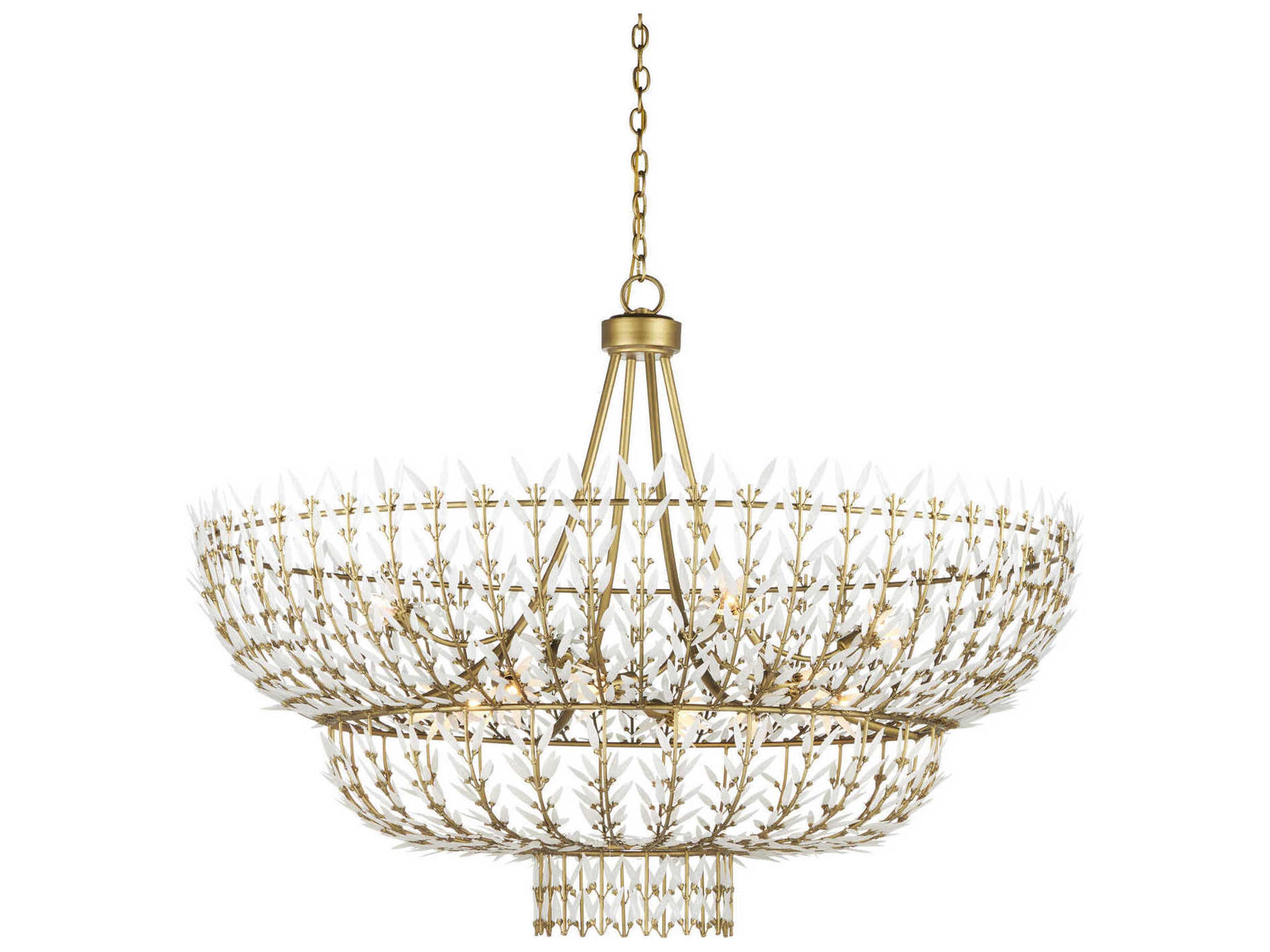 Currey & Company Magnum Opus 12-Light Brass White Glass Chandelier