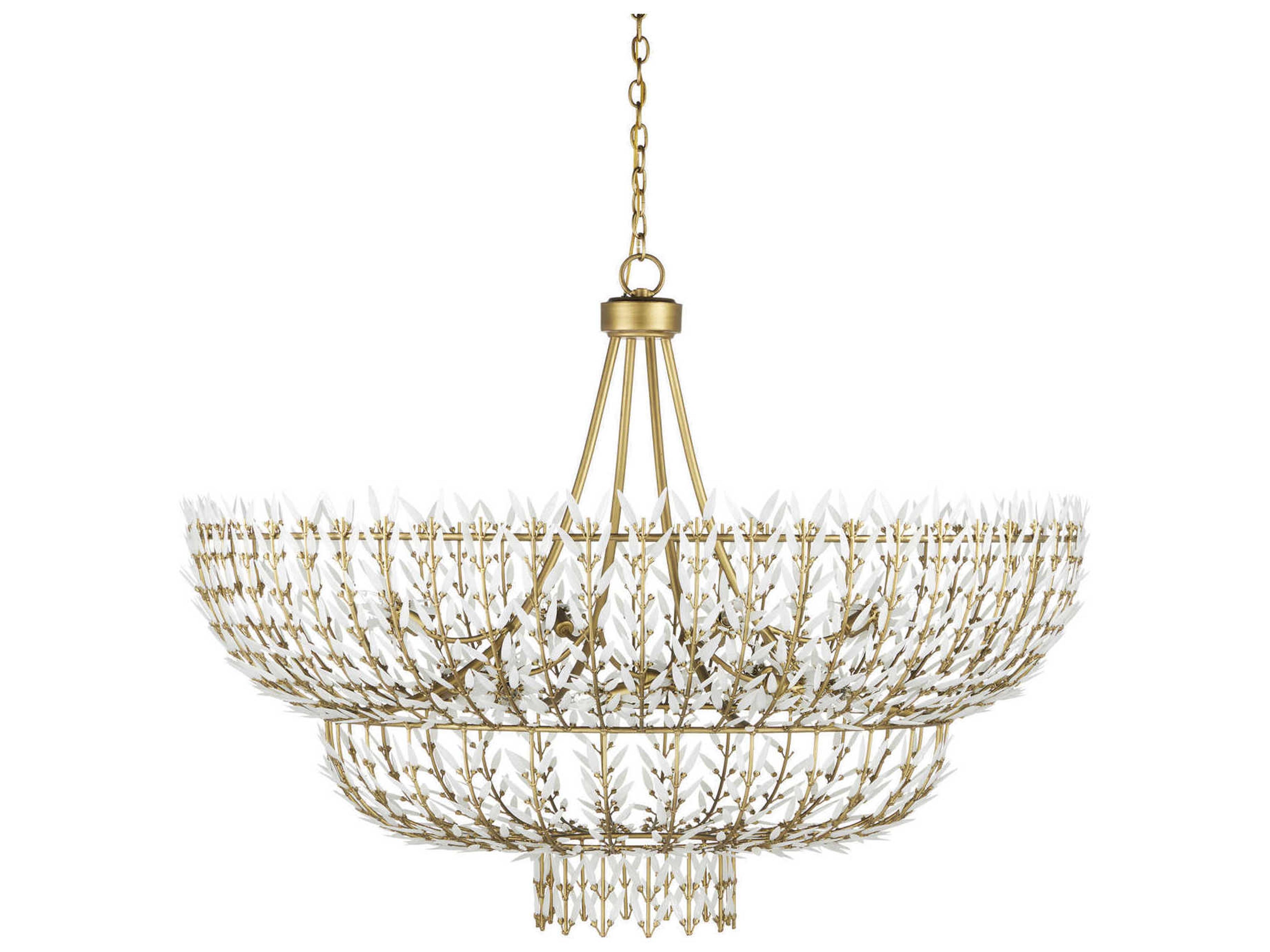 Currey & Company Magnum Opus 12-Light Brass White Glass Chandelier