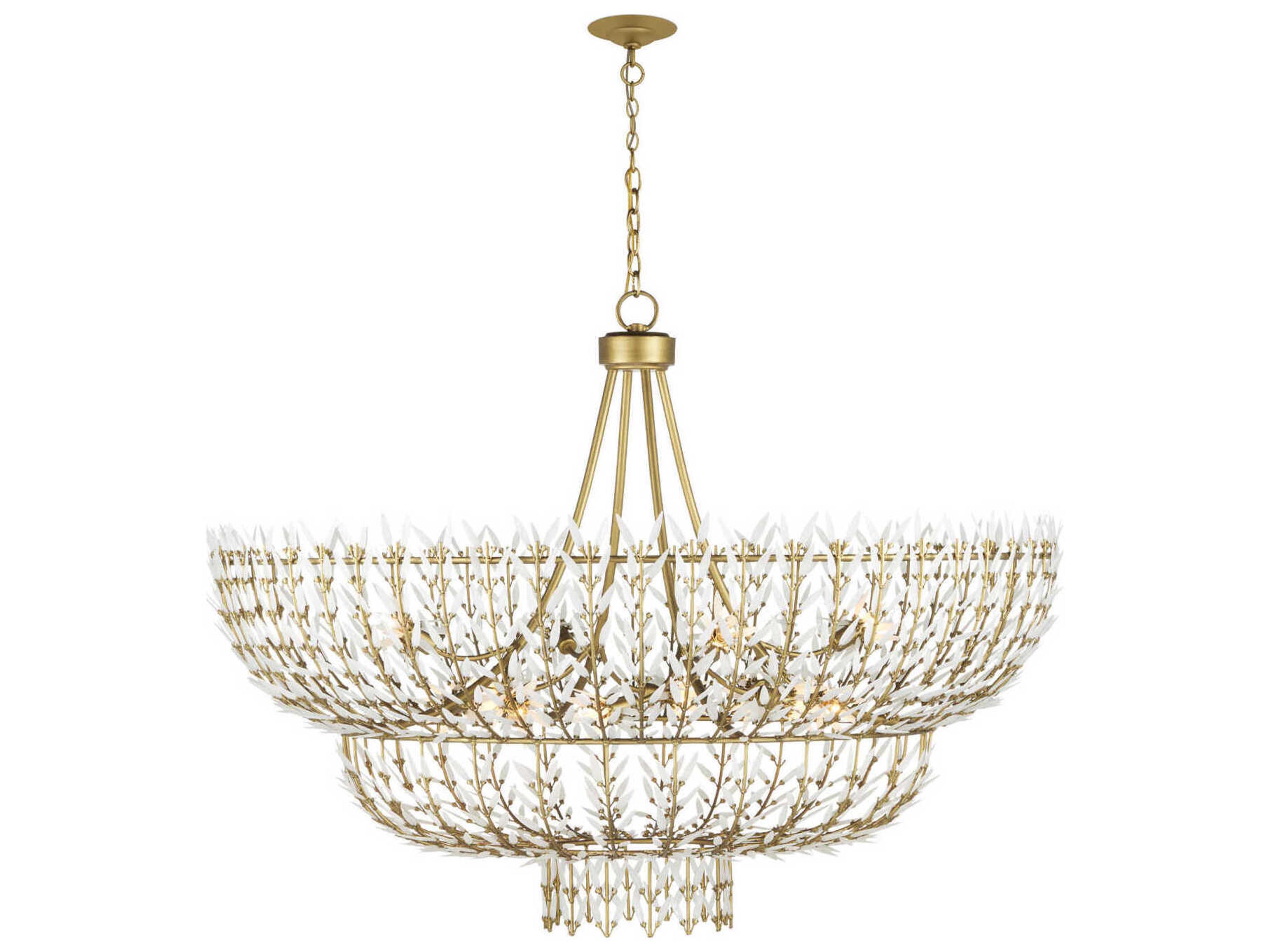 Currey & Company Magnum Opus 12-Light Brass White Glass Chandelier
