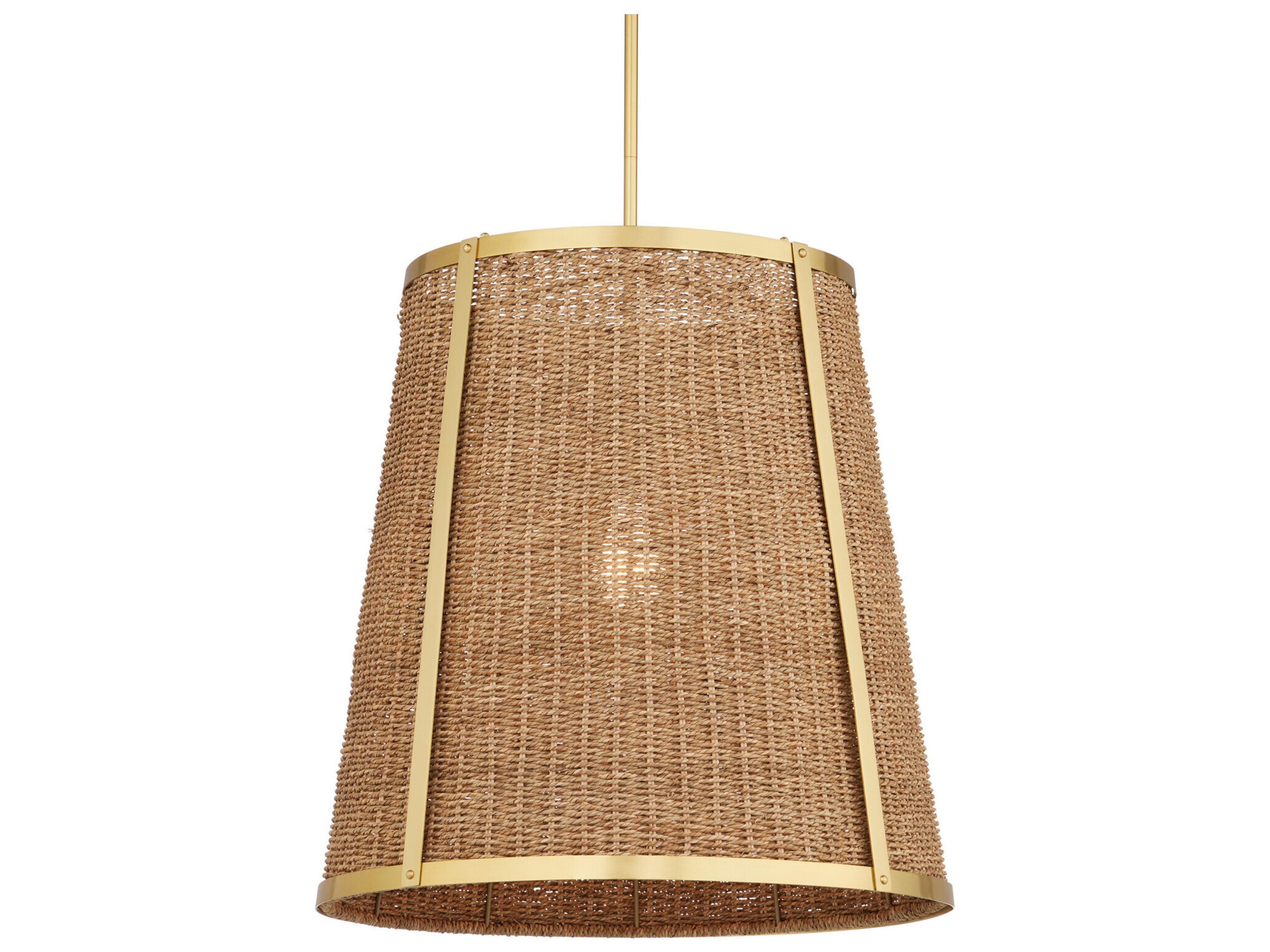 Currey & Company Deauville 1-Light Natural Polished Brass Brown Drum Pendant
