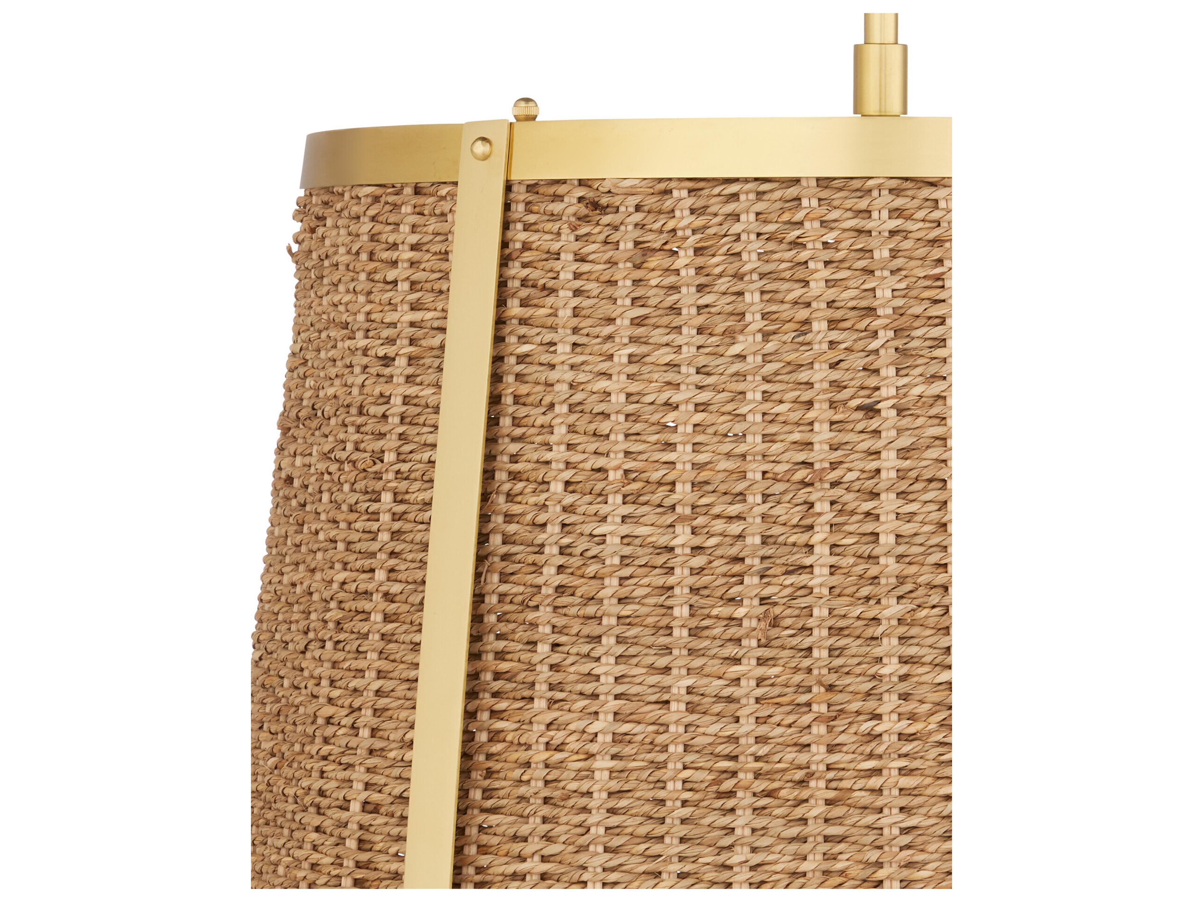 Currey & Company Deauville 1-Light Natural Polished Brass Brown Drum Pendant