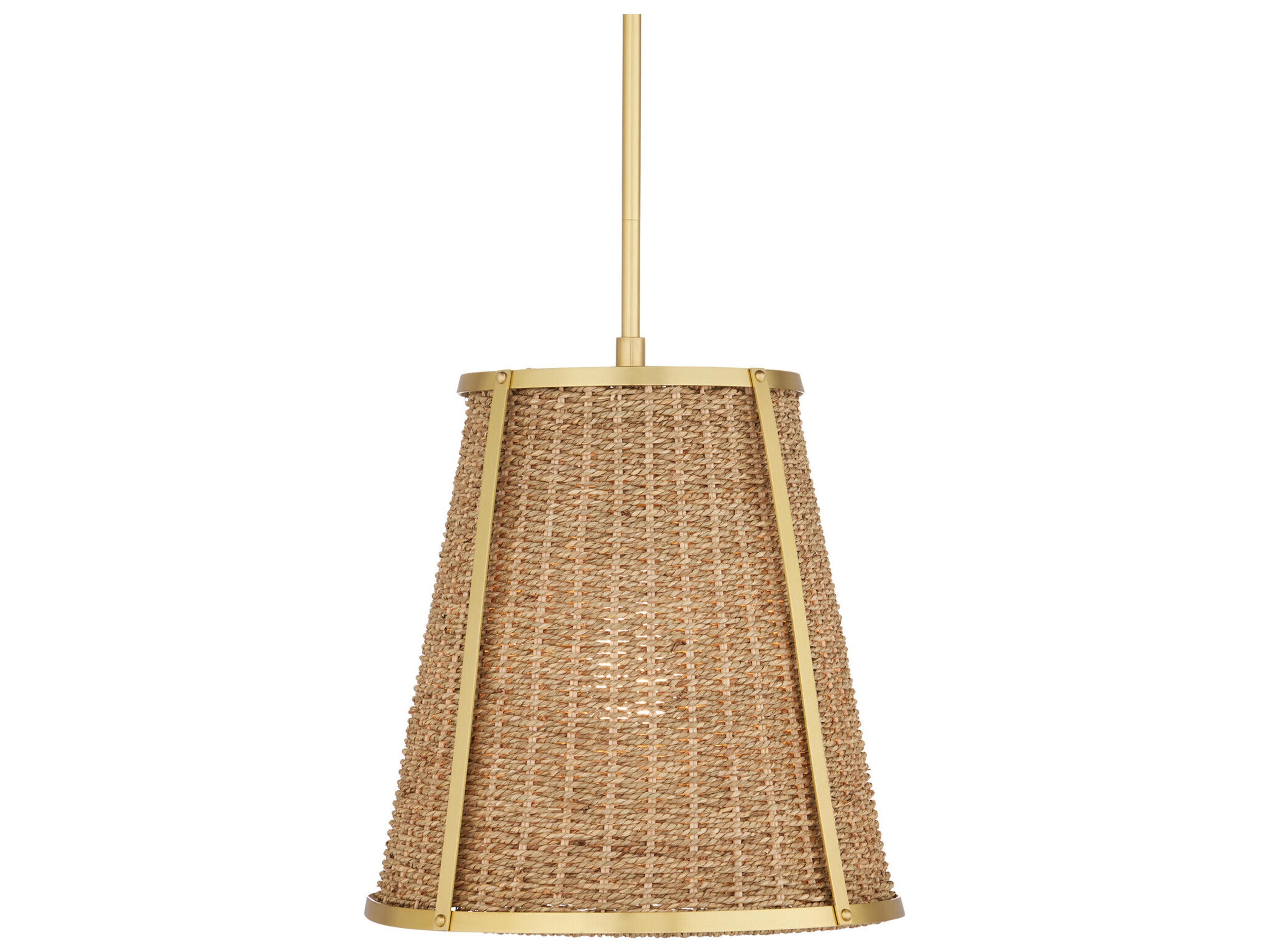 Deauville 1-Light Natural Polished Brass Brown Drum Pendant