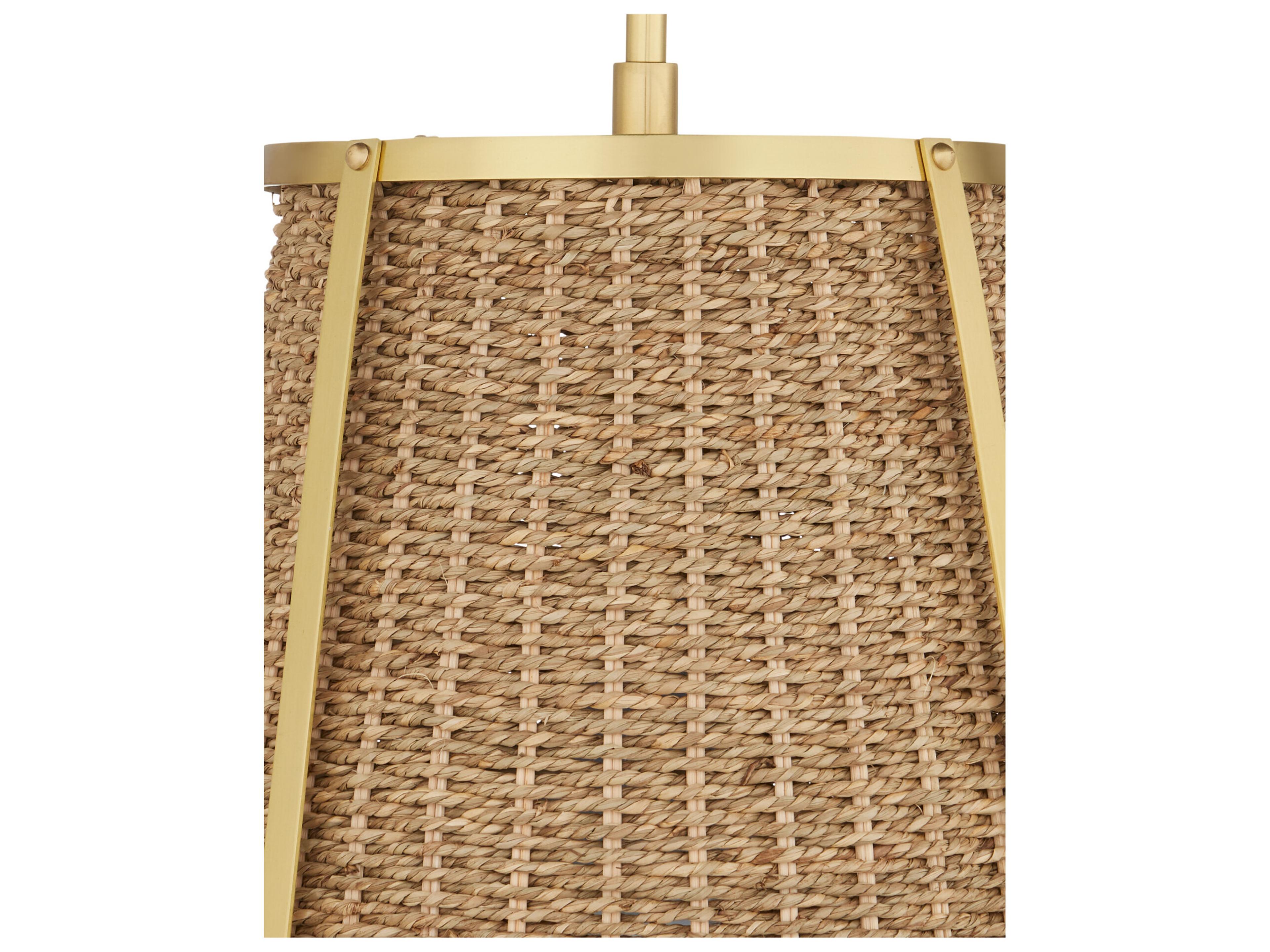 Currey & Company Deauville 1-Light Natural Polished Brass Brown Drum Pendant