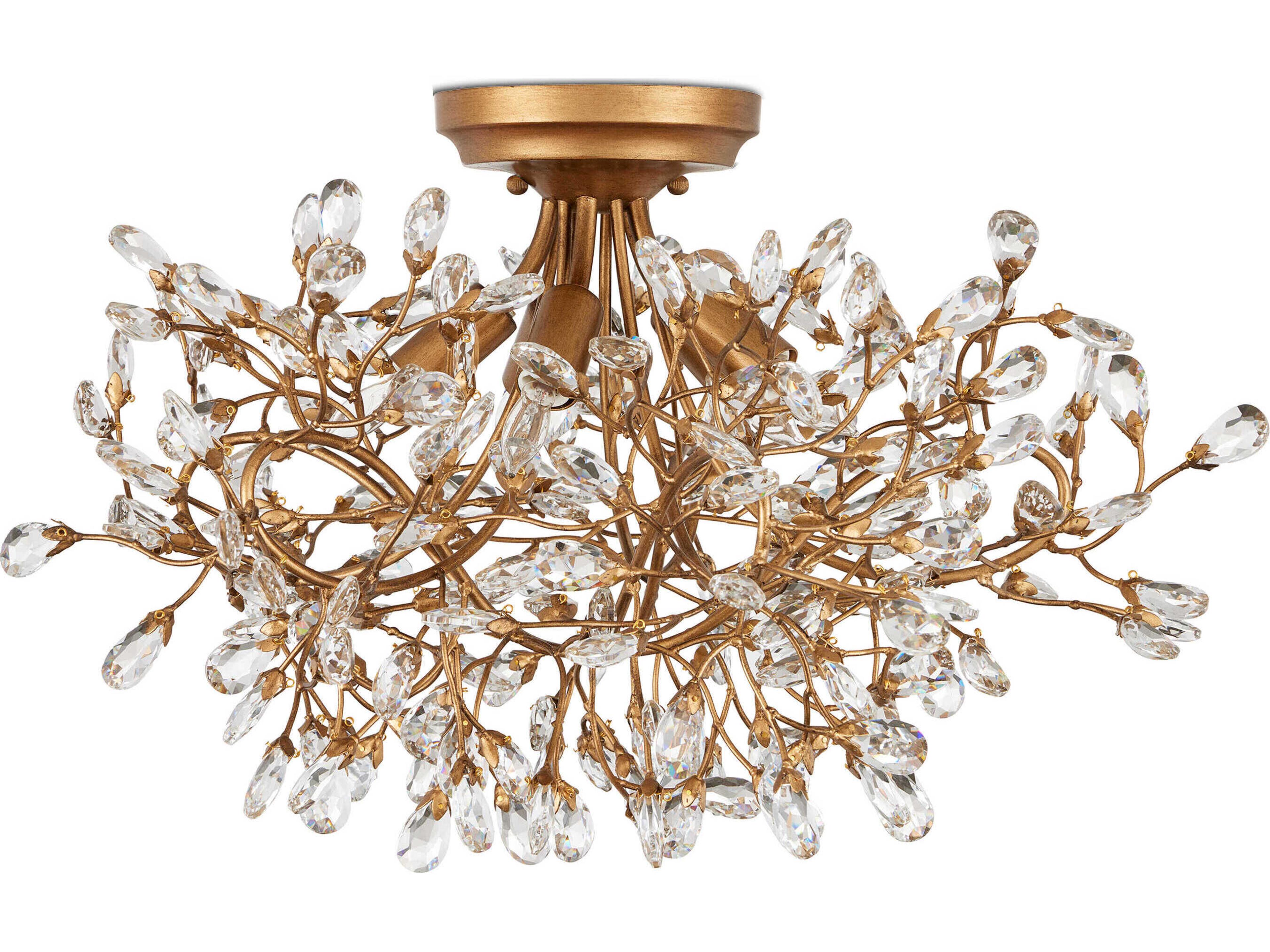 Currey & Company Crystal Bud 5-Light Clear Brass Semi Flush Mount