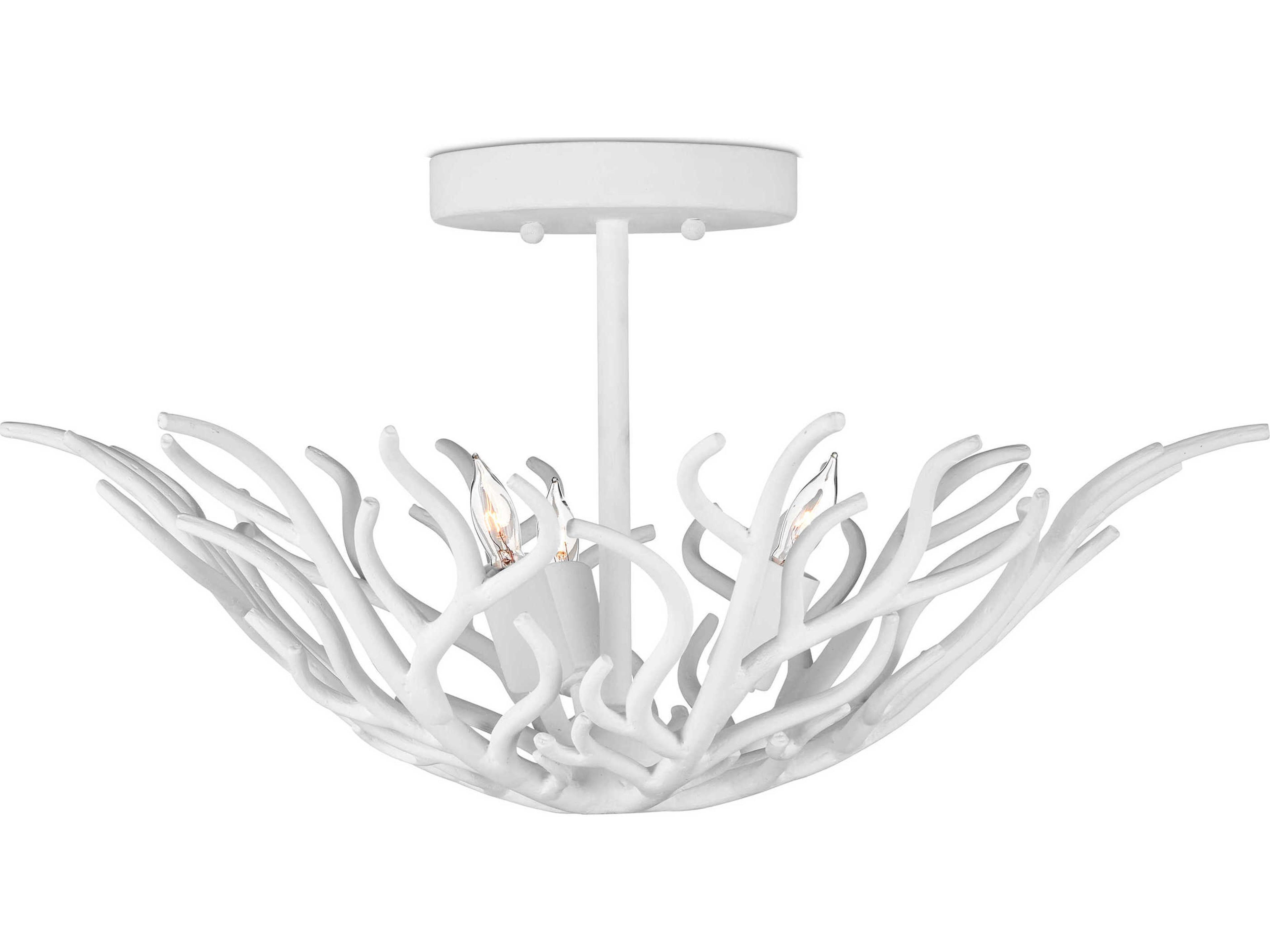Currey & Company Snowfall 3-Light Gesso White Semi Flush Mount