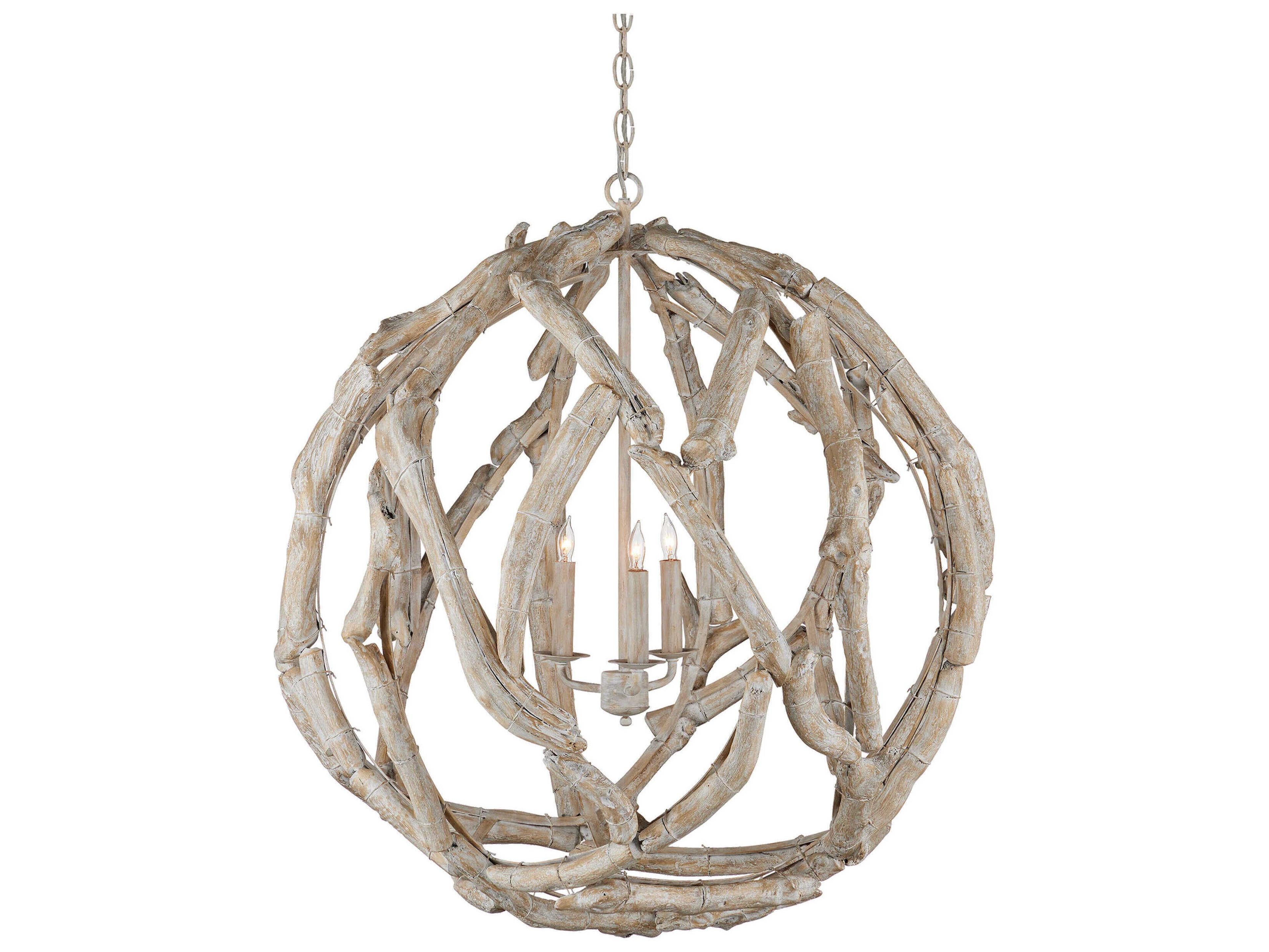Driftwood 3-Light Whitewashed Driftwood Globe Chandelier