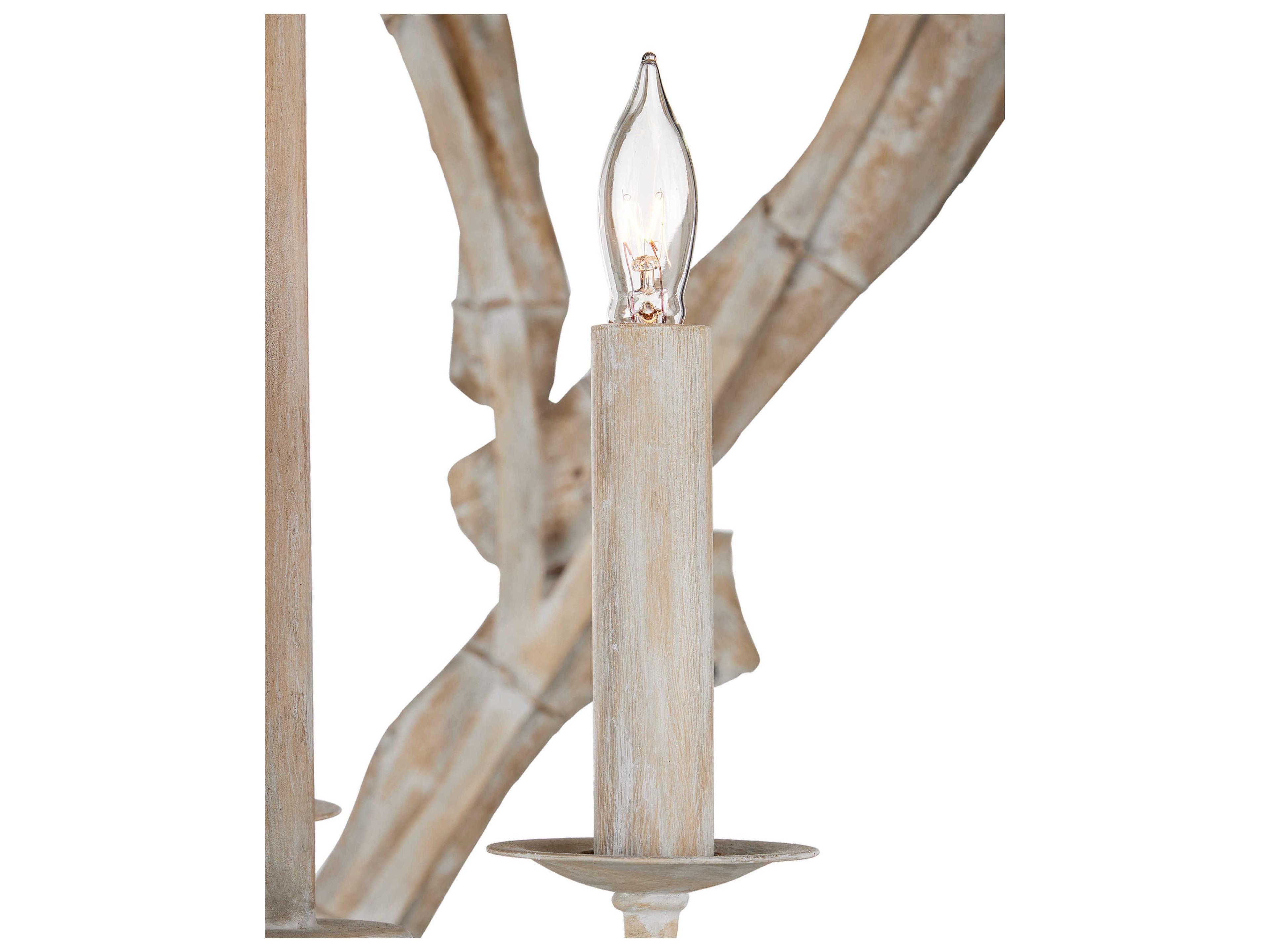 Currey & Company Driftwood 3-Light Whitewashed Driftwood Globe Chandelier