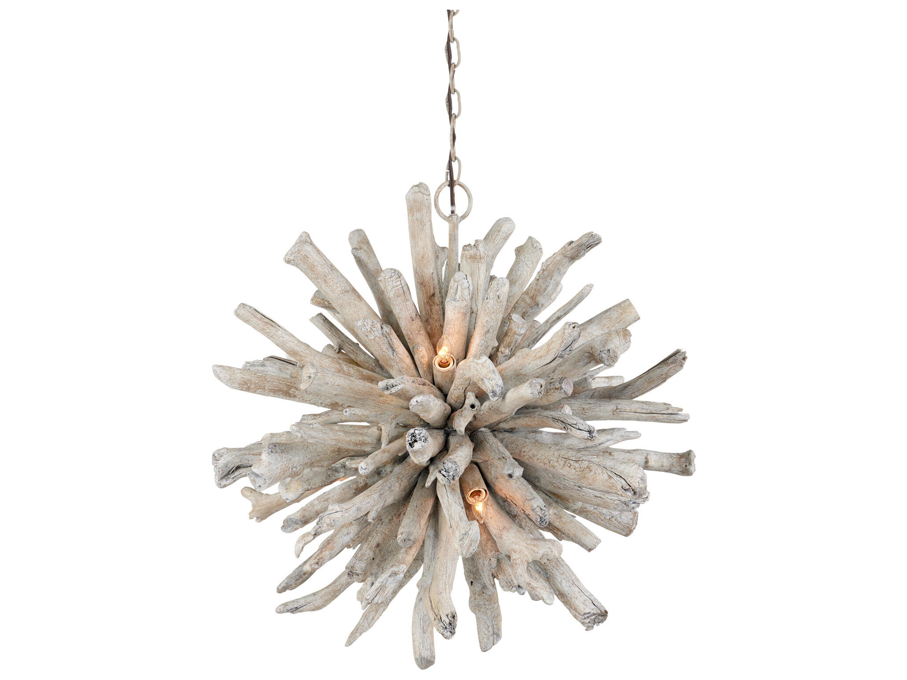 Currey & Company Kuka 6-Light Whitewashed Driftwood Sputnik Pendant