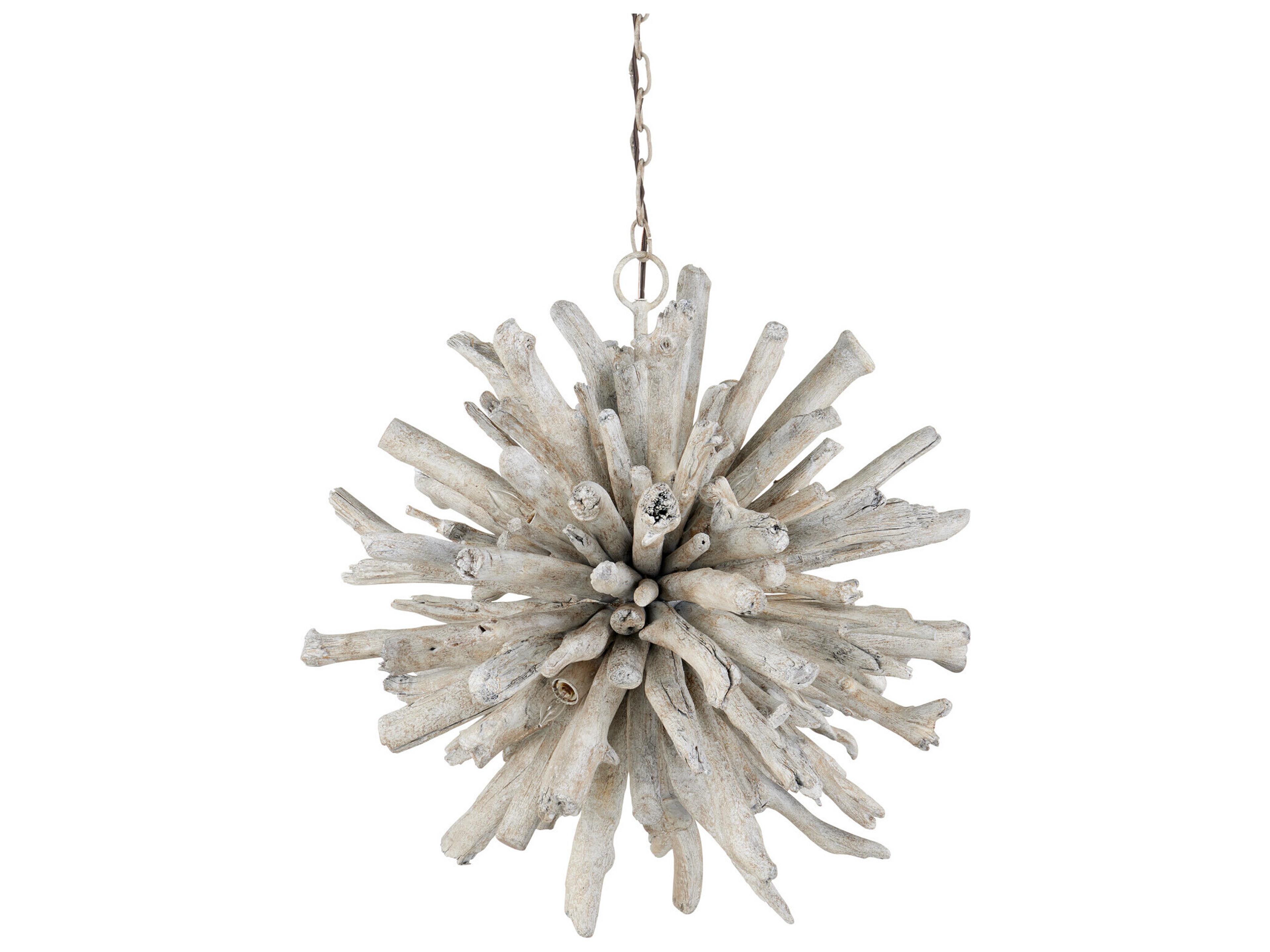 Currey & Company Kuka 6-Light Whitewashed Driftwood Sputnik Pendant