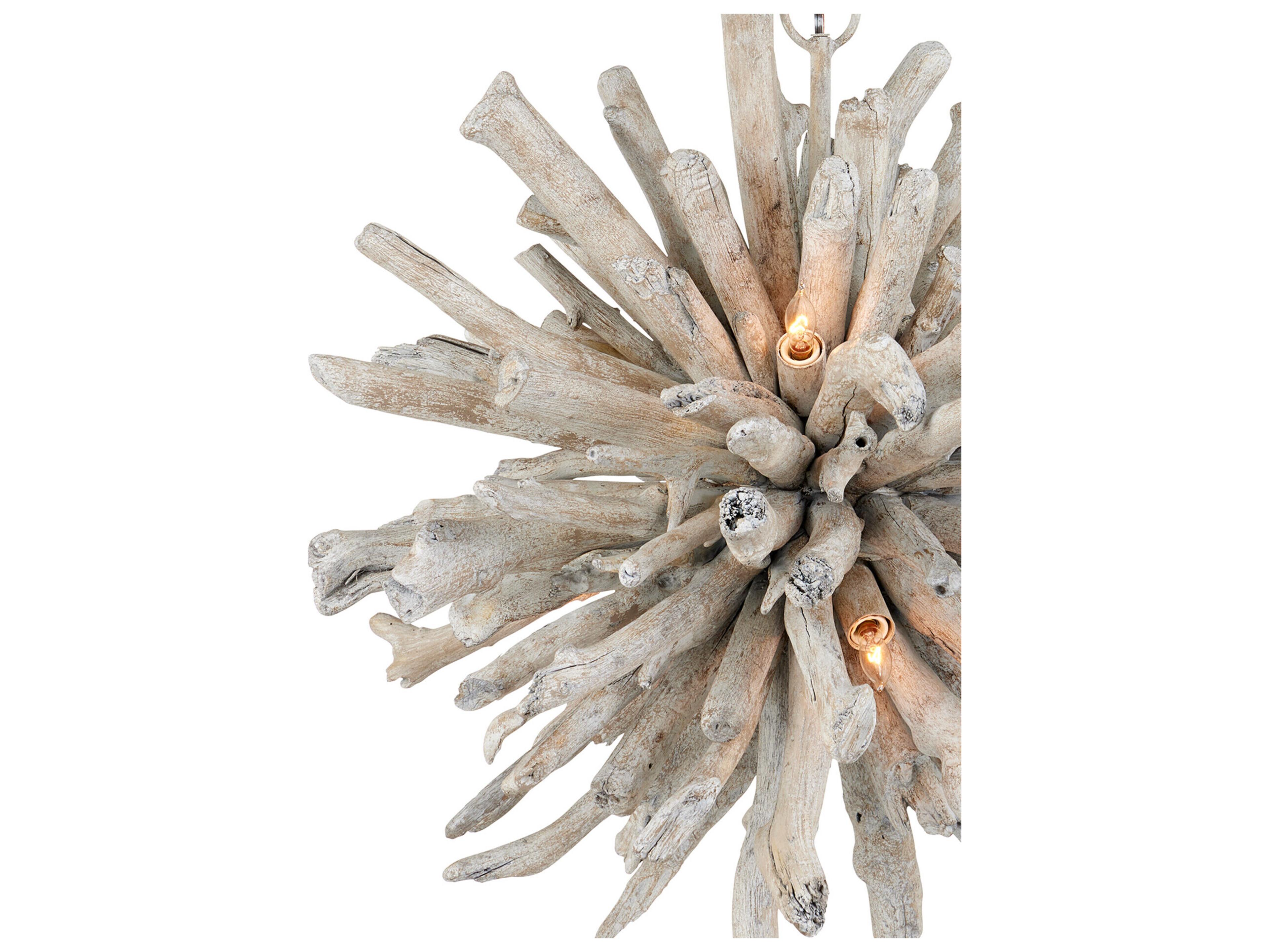 Currey & Company Kuka 6-Light Whitewashed Driftwood Sputnik Pendant