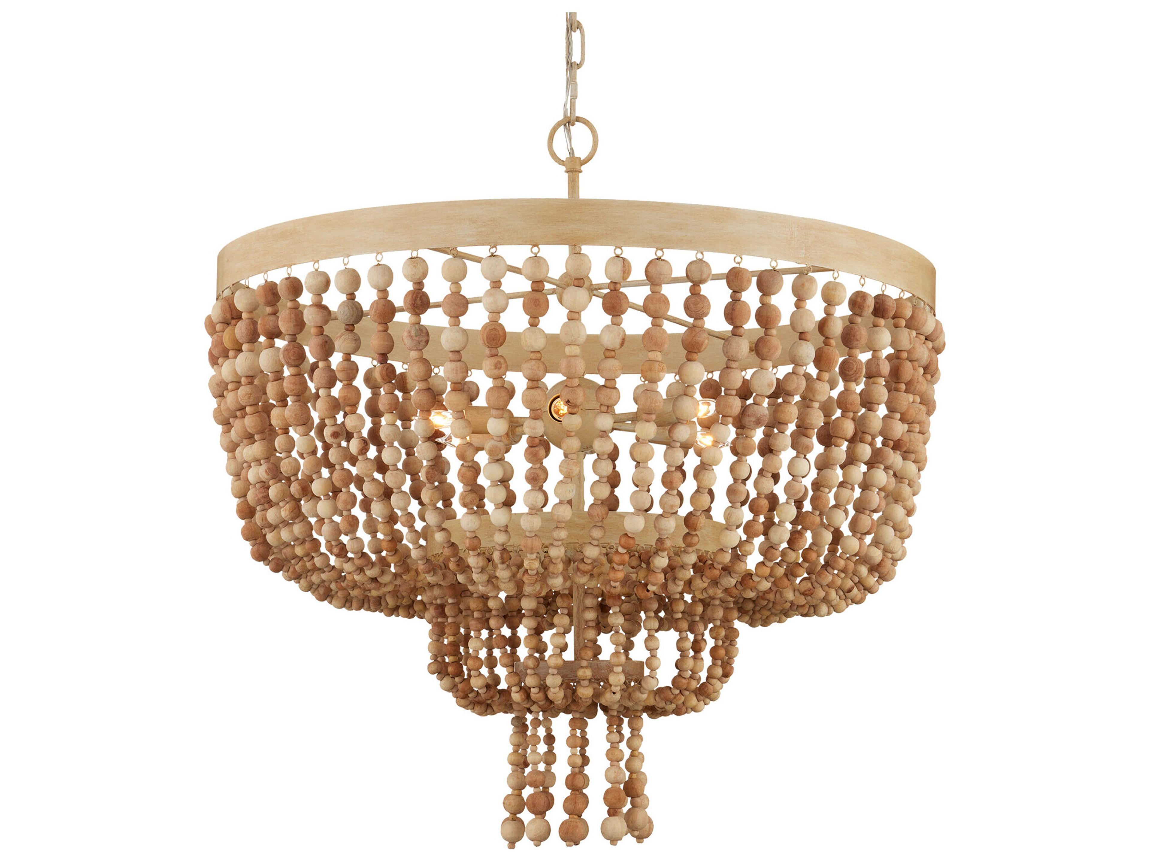 Currey & Company Sabia 6-Light Natural Coco Cream Wood Chandelier