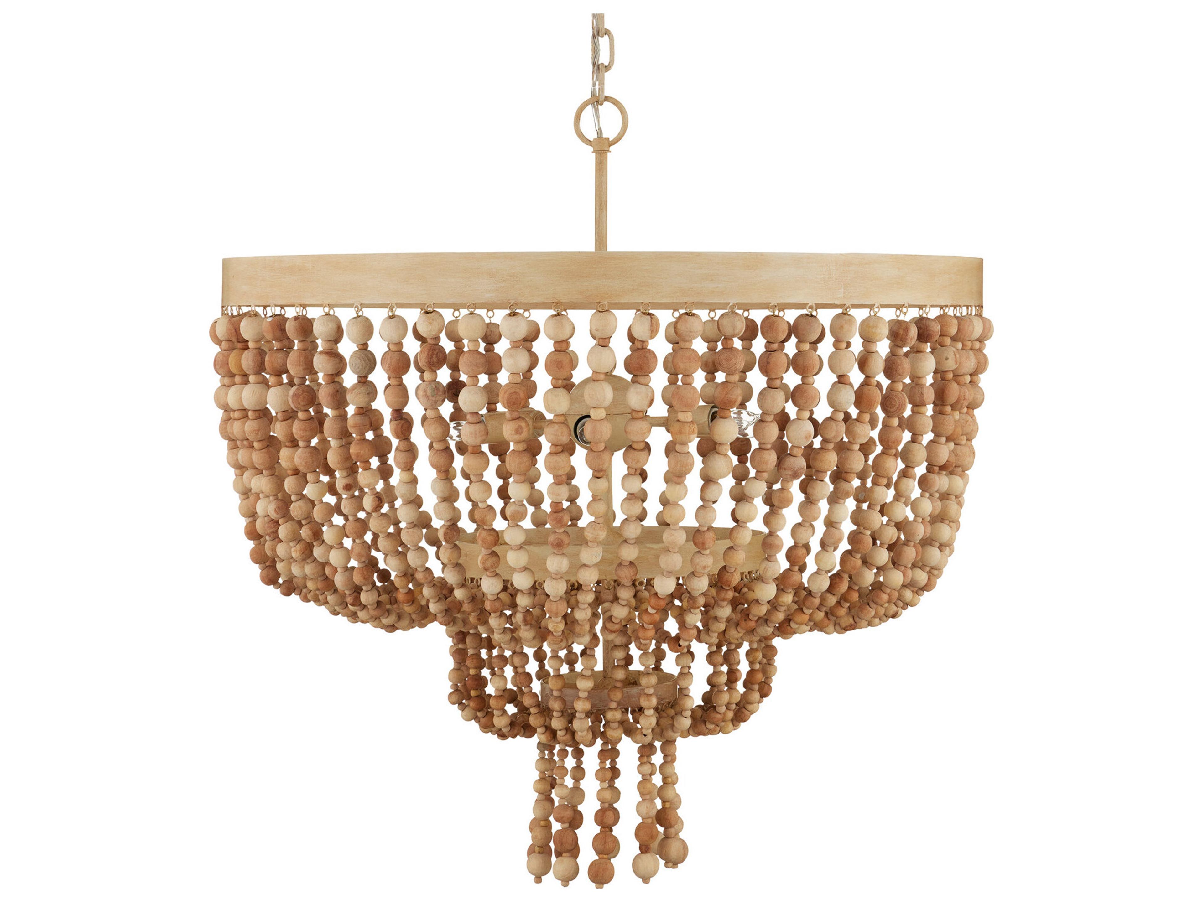 Currey & Company Sabia 6-Light Natural Coco Cream Wood Chandelier