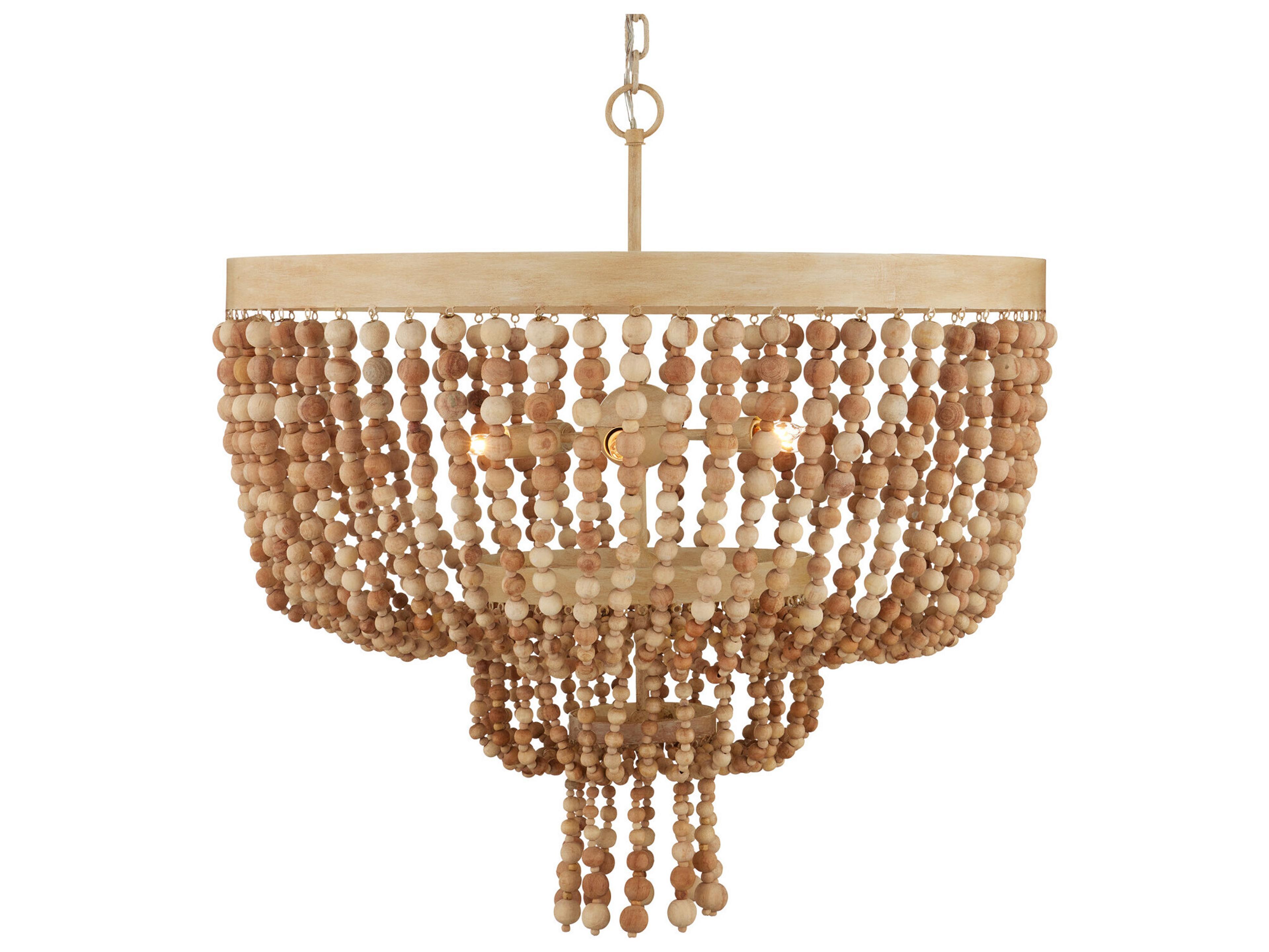 Currey & Company Sabia 6-Light Natural Coco Cream Wood Chandelier