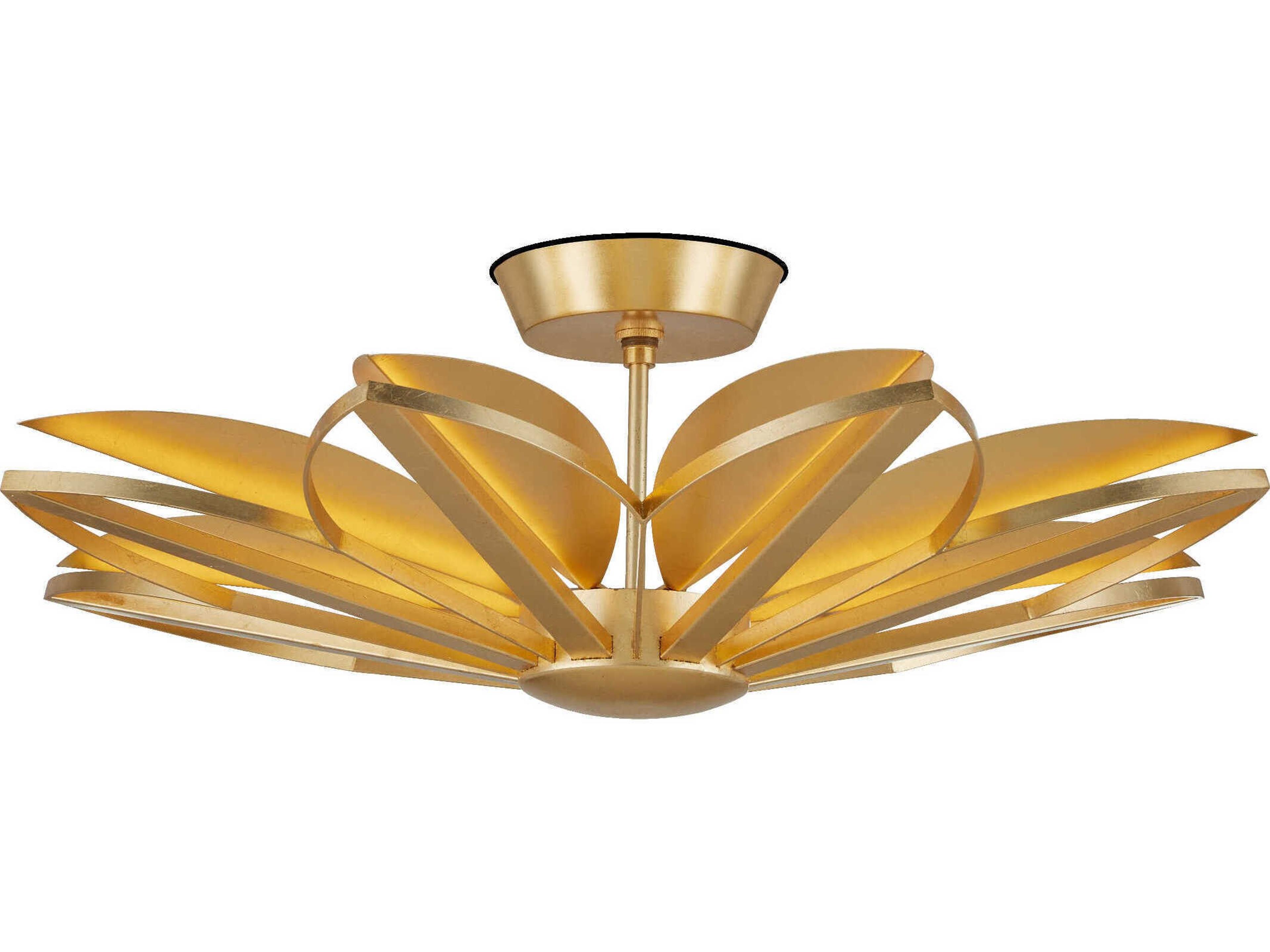Currey & Company Stewart 8-Light Gold Leaf Geometric Semi Flush Mount
