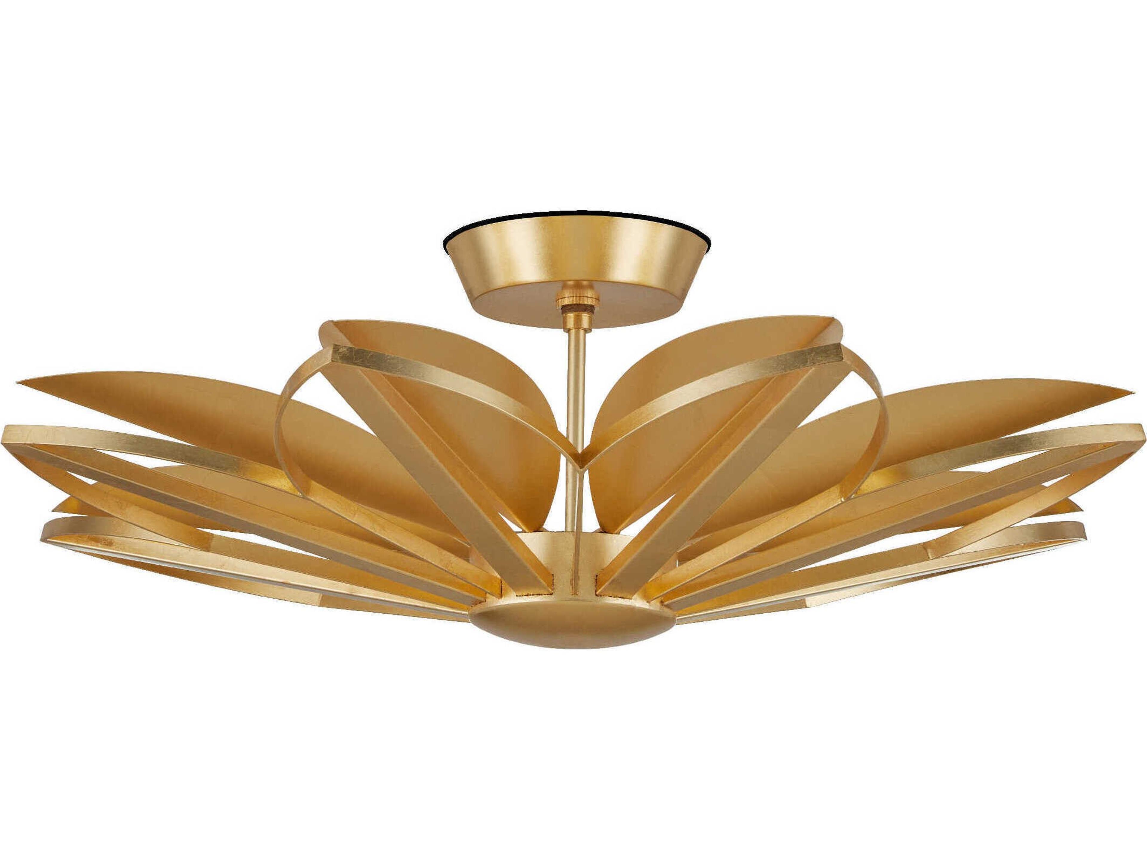 Currey & Company Stewart 8-Light Gold Leaf Geometric Semi Flush Mount
