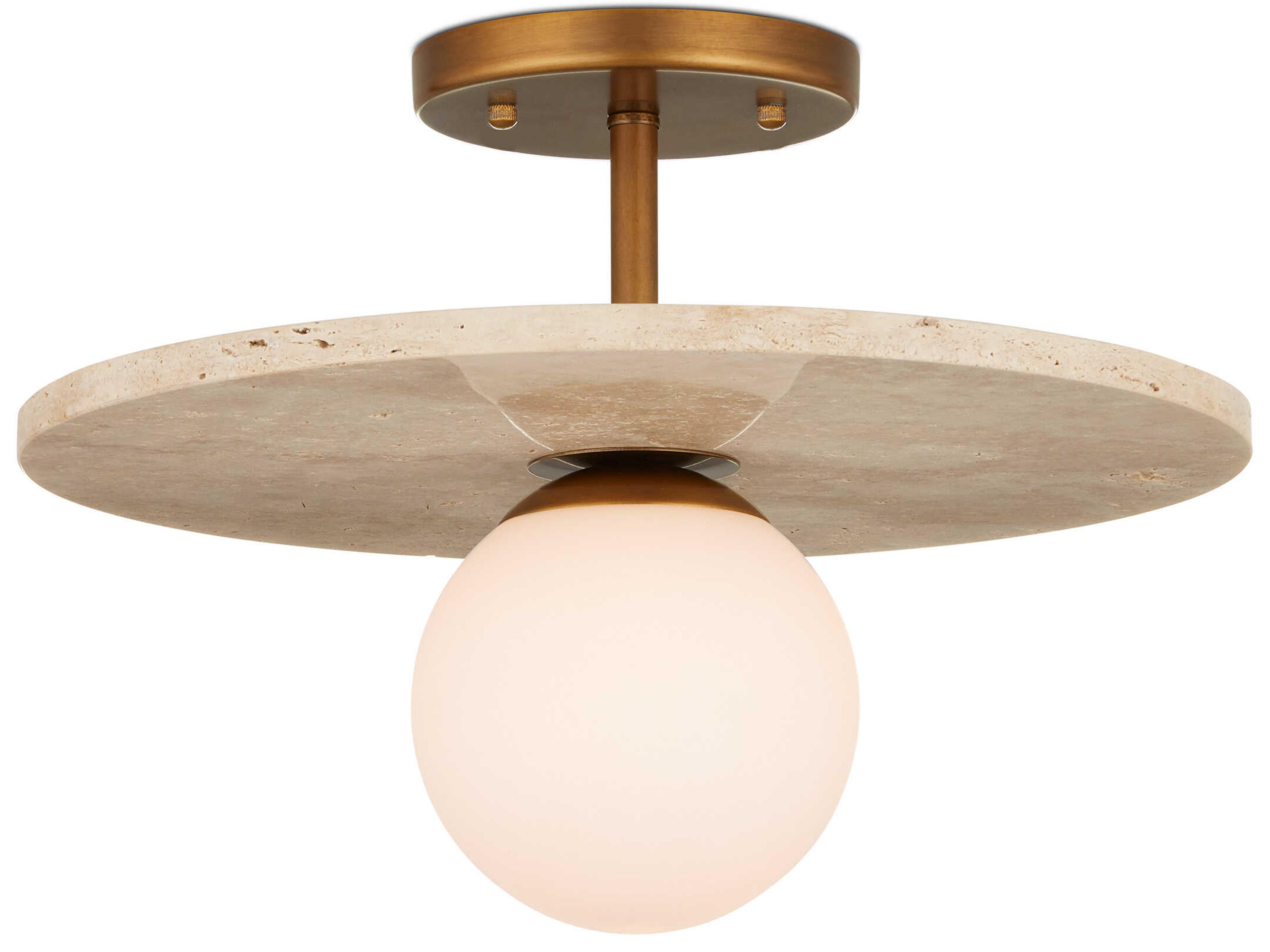 Currey & Company Apricity 1-Light Beige Antique Brass Globe Round Semi Flush Mount