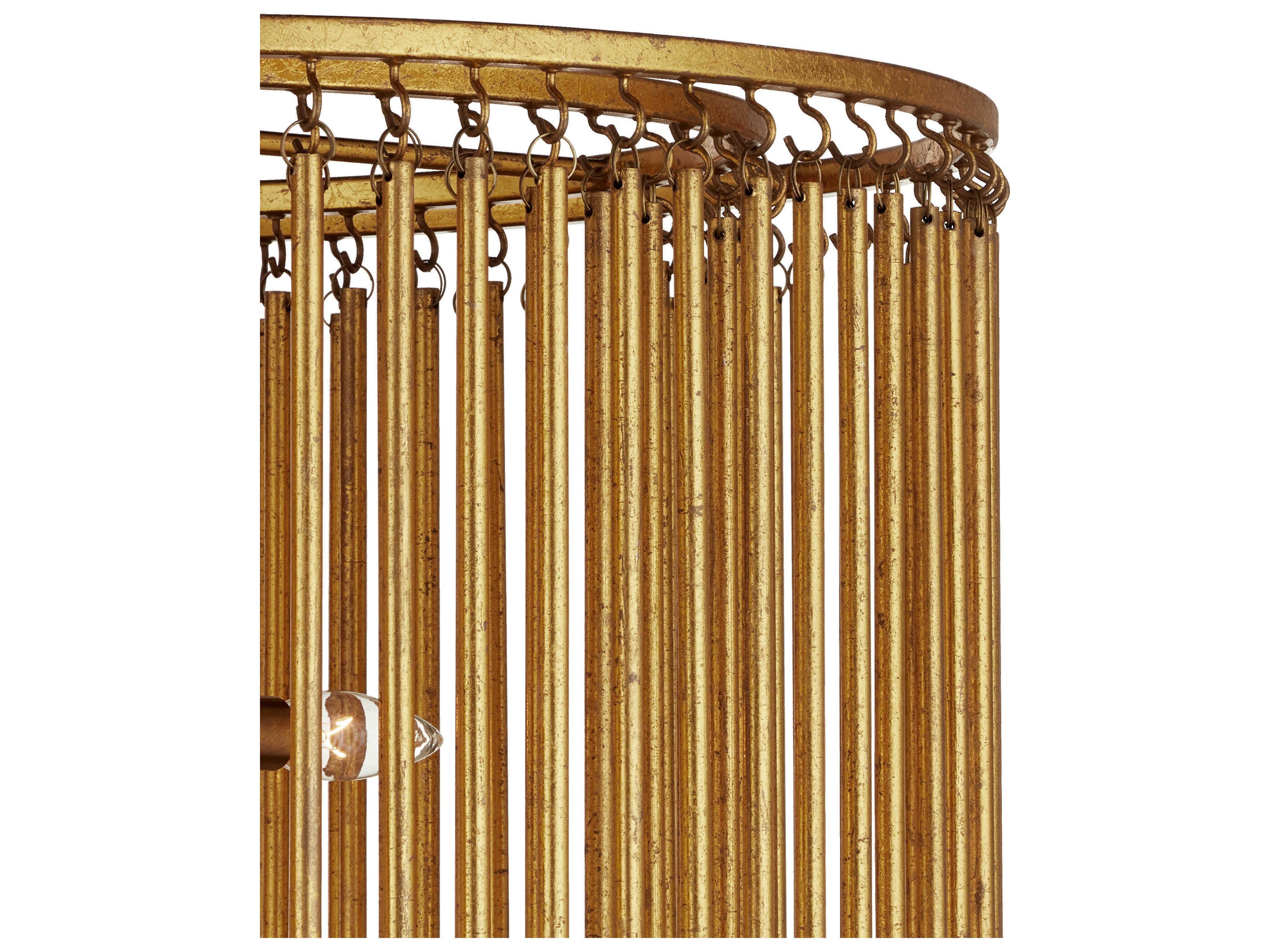 Currey & Company Mantra 3-Light Gold Leaf Cylinder Round Semi Flush Mount