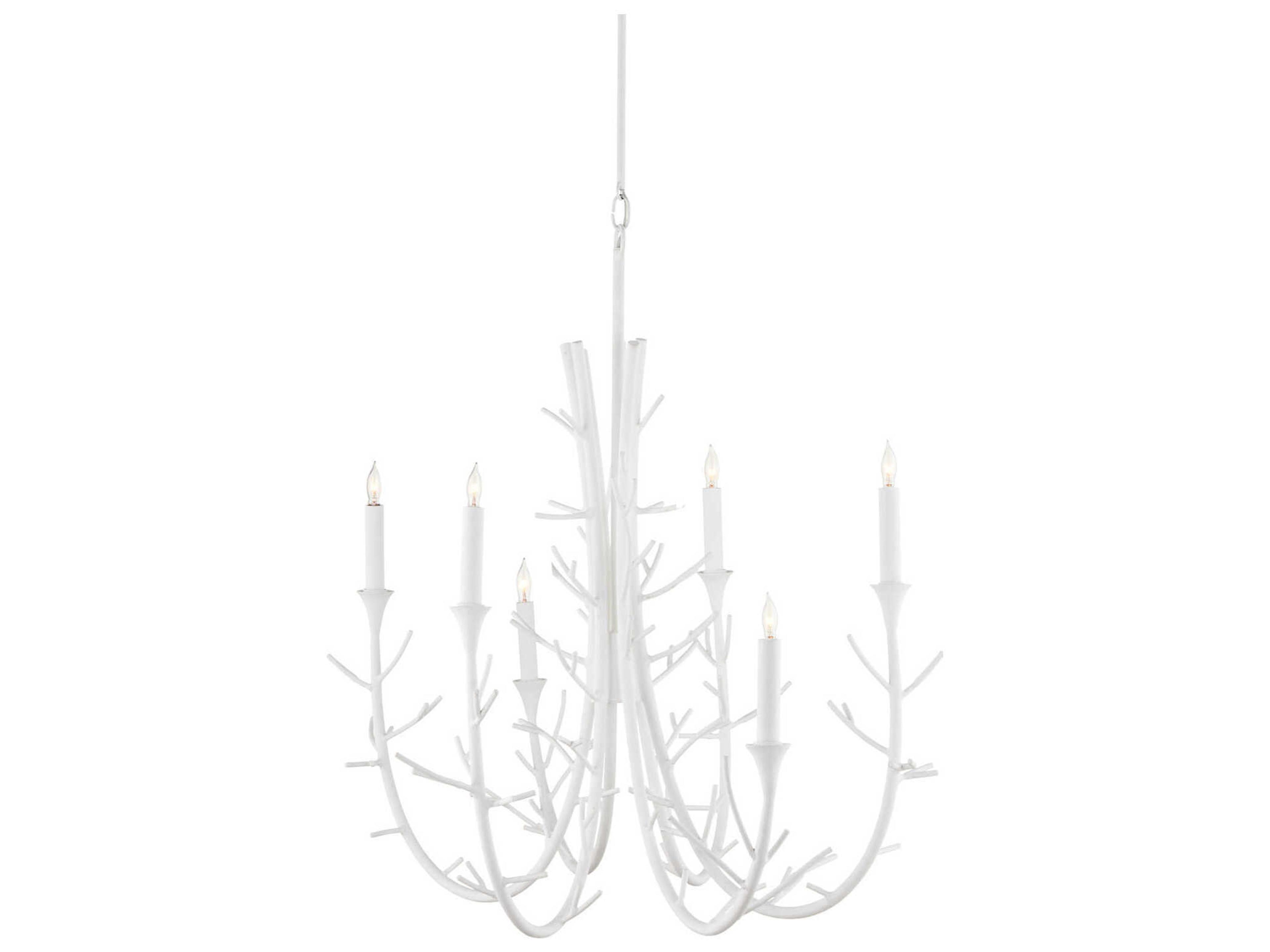 Currey & Company Twiggy 6-Light Gesso White Candelabra Chandelier
