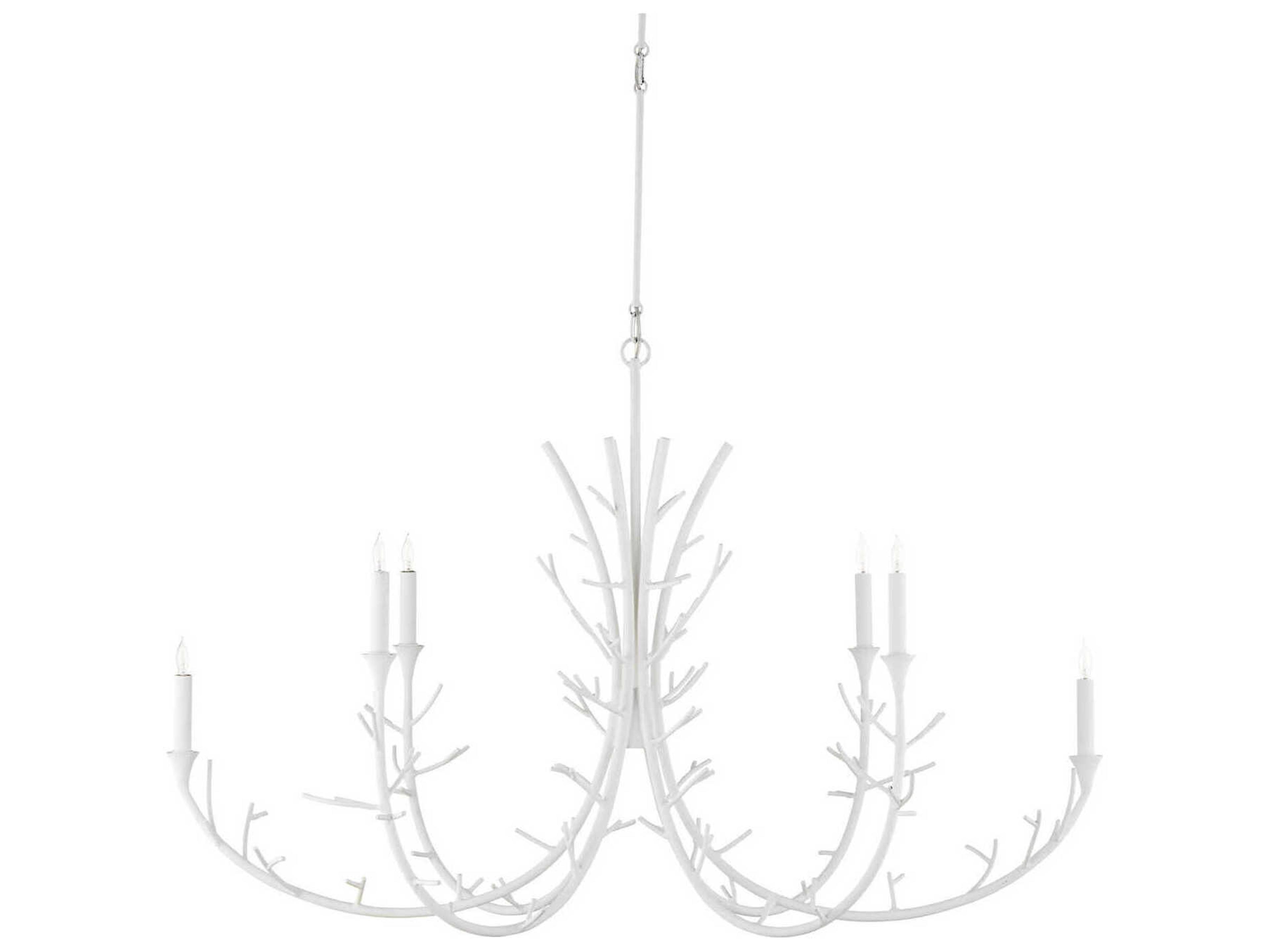 Currey & Company Twiggy 6-Light Gesso White Candelabra Chandelier