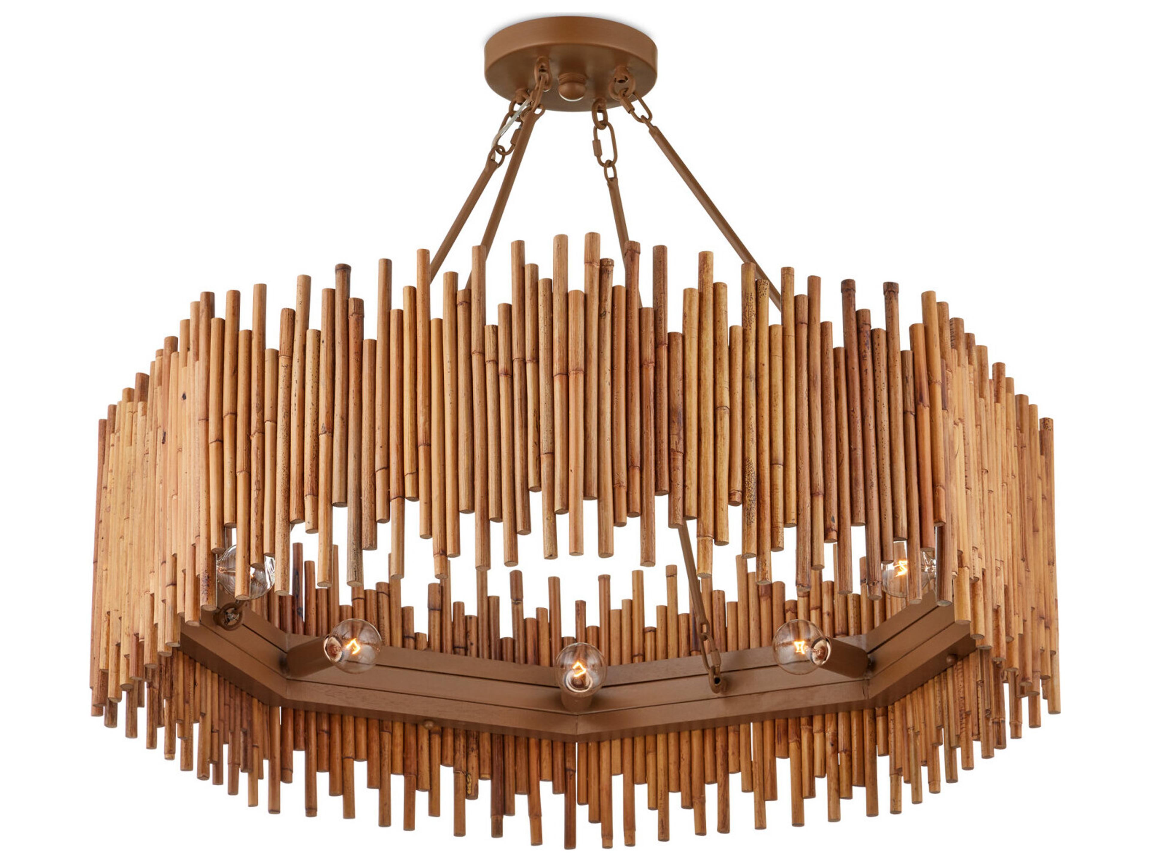 Currey & Company Teahouse 8-Light Natural Khaki Brown Chandelier