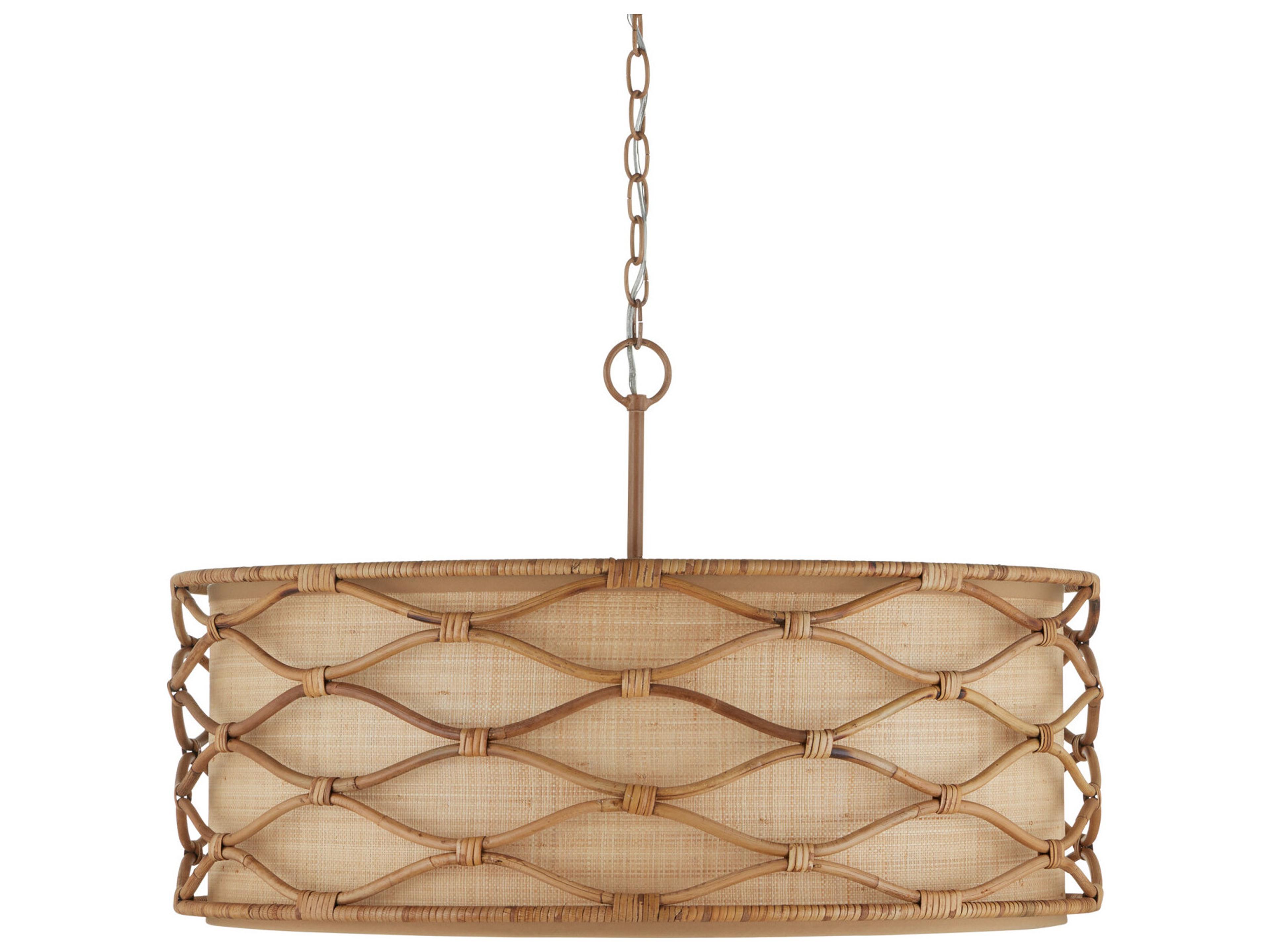 Currey & Company Partita 3-Light Saddle Tan Natural Brown Round Pendant