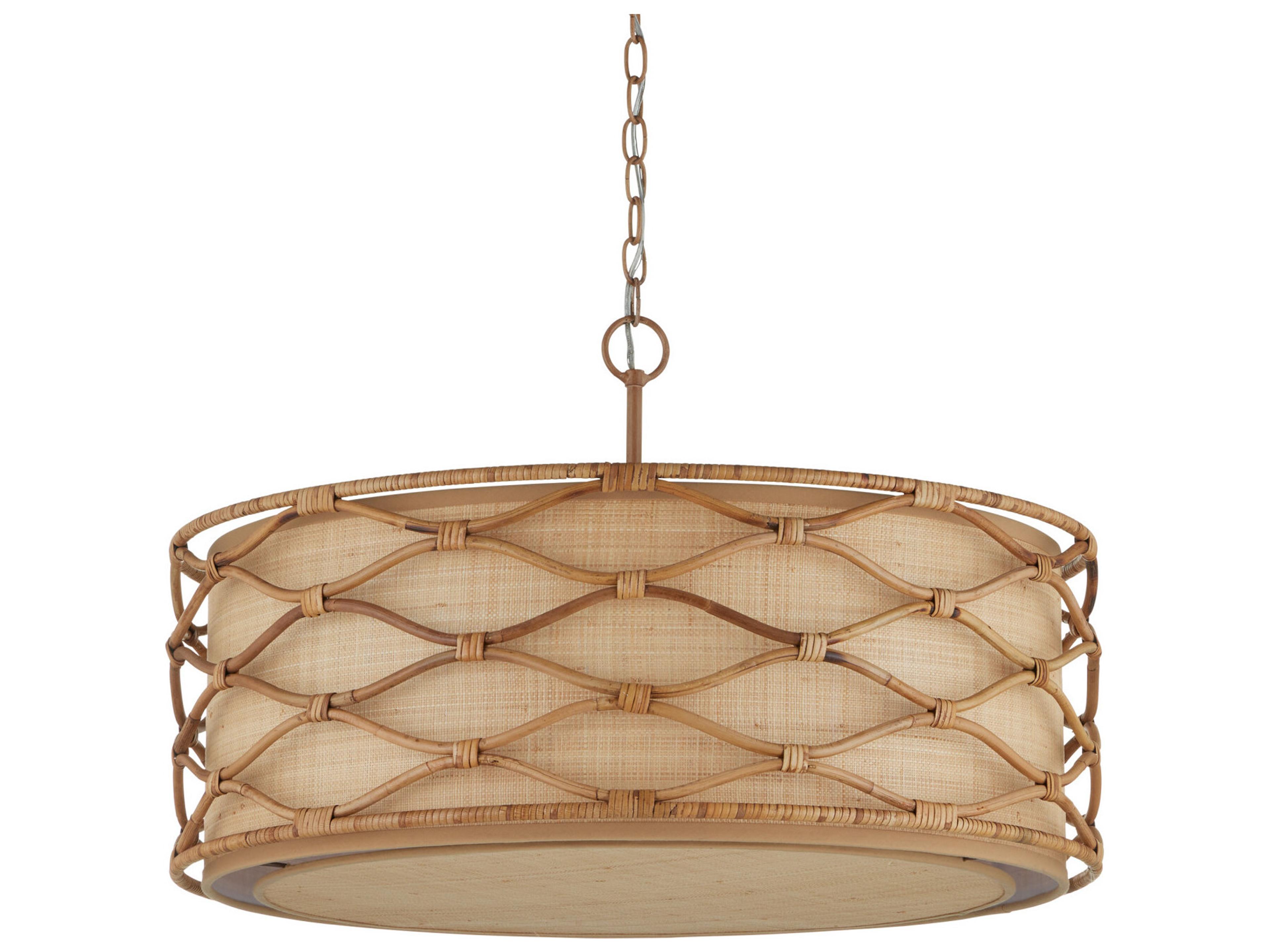 Currey & Company Partita 3-Light Saddle Tan Natural Brown Round Pendant