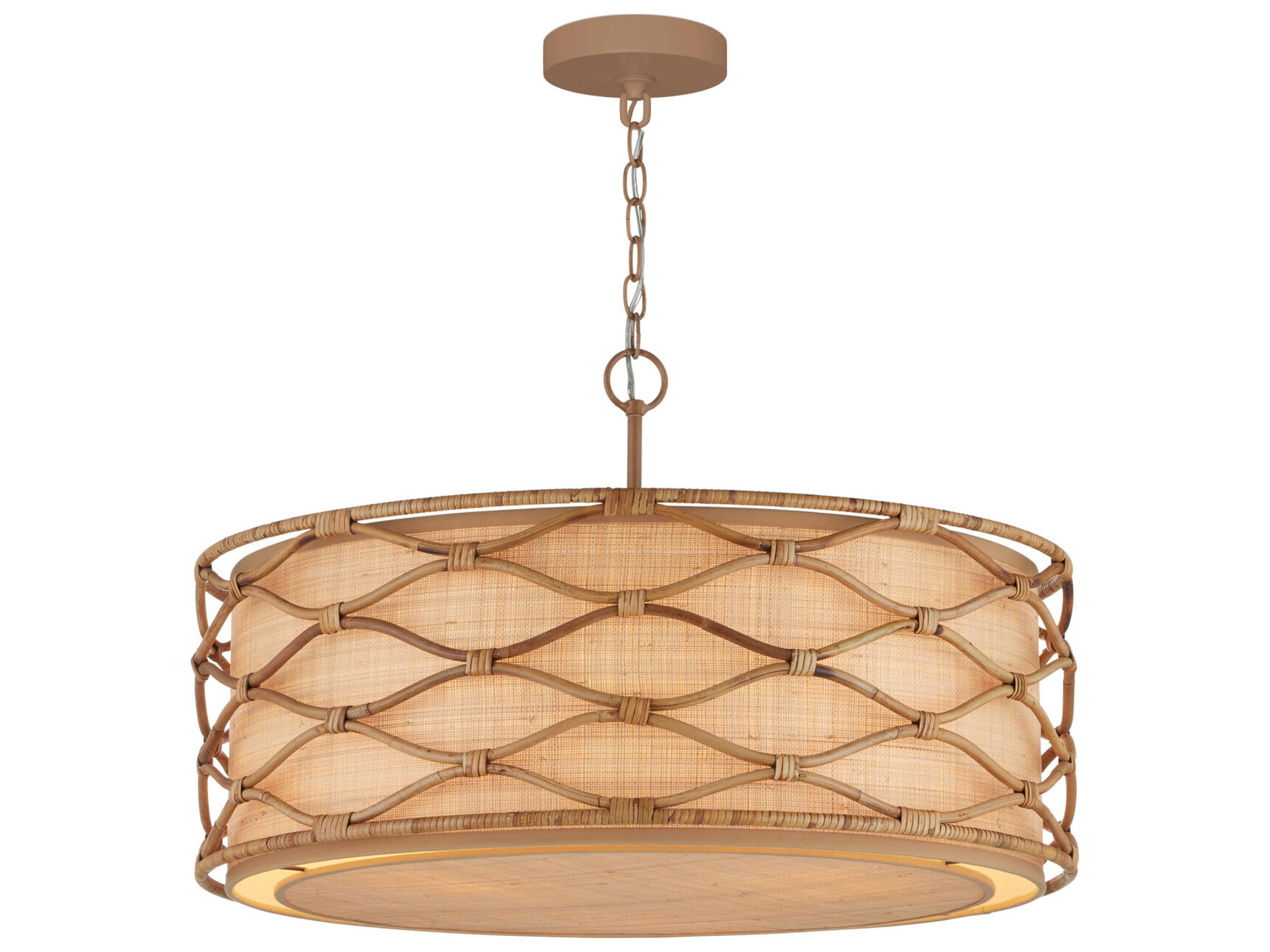Currey & Company Partita 3-Light Saddle Tan Natural Brown Round Pendant