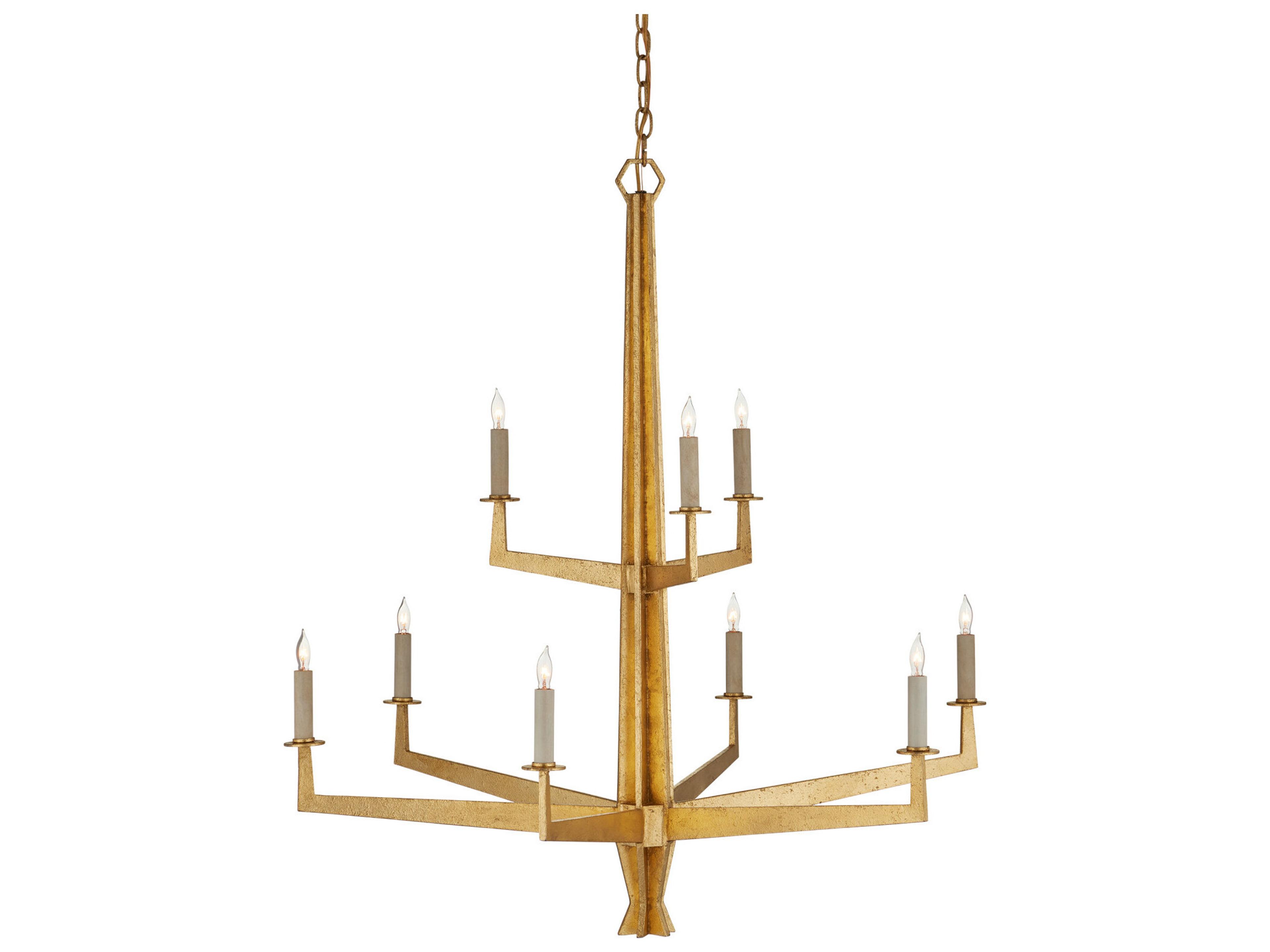Goldfinch 9-Light Washed Lucerne Gold Candelabra Tiered Chandelier
