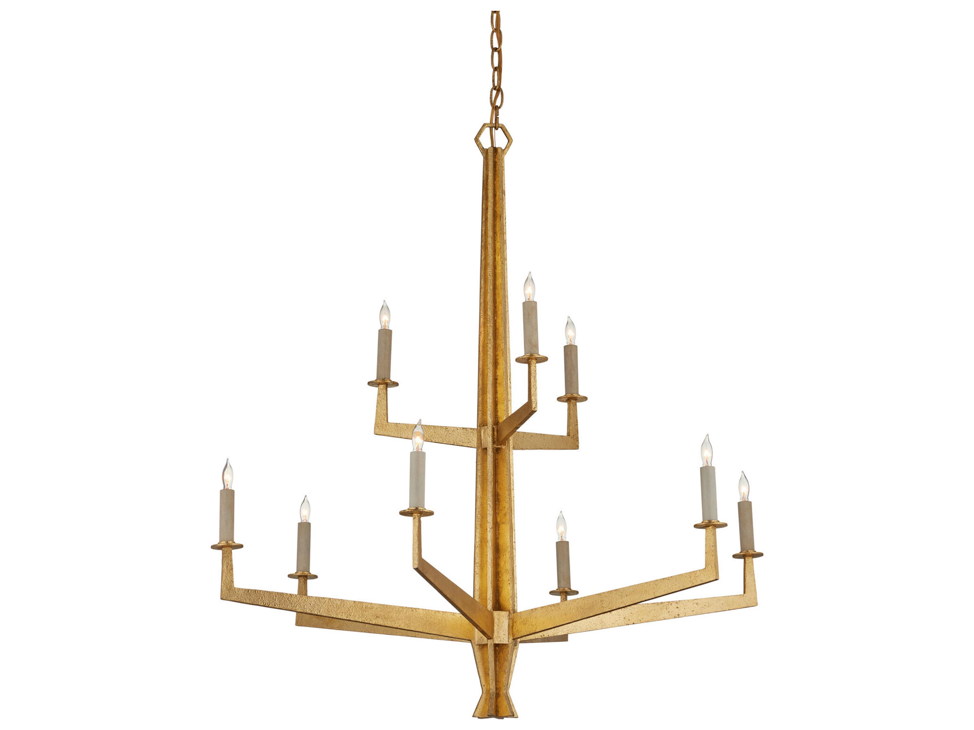 Currey & Company Goldfinch 9-Light Washed Lucerne Gold Candelabra Tiered Chandelier