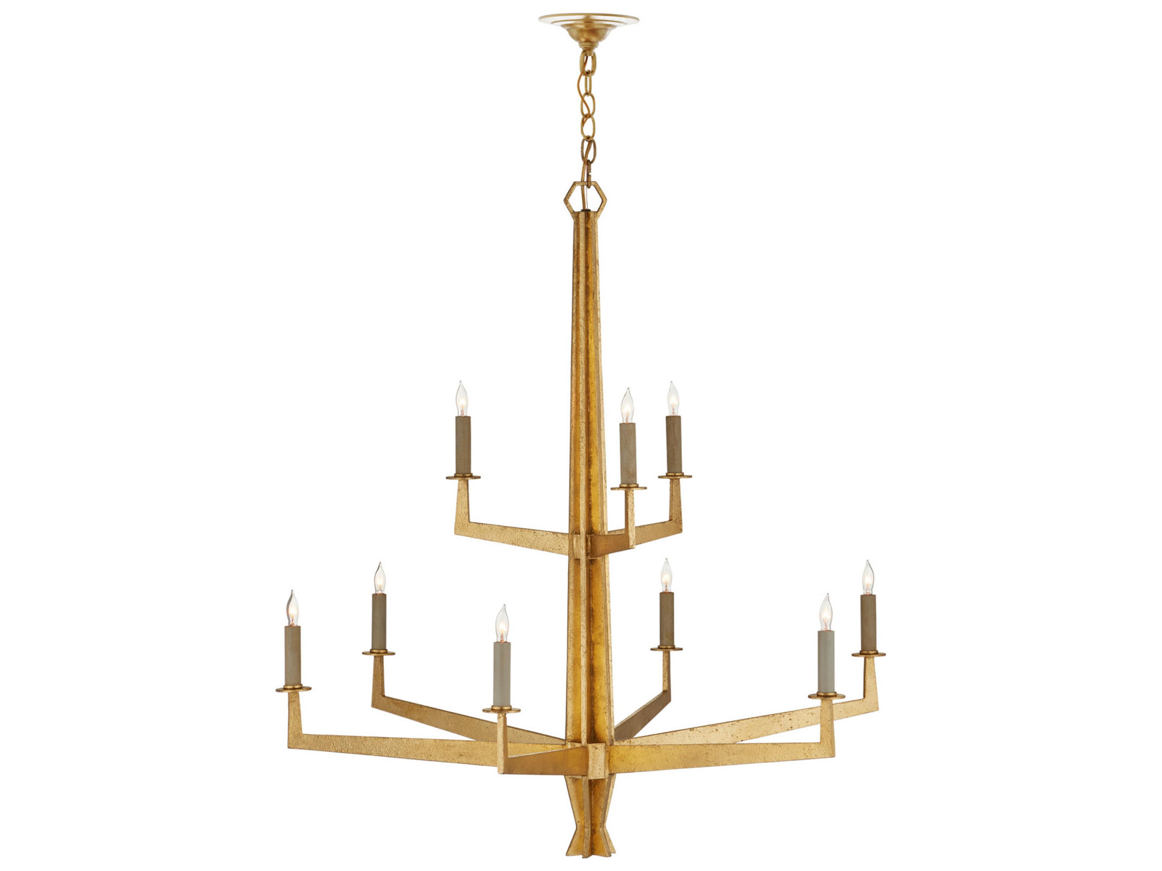 Currey & Company Goldfinch 9-Light Washed Lucerne Gold Candelabra Tiered Chandelier