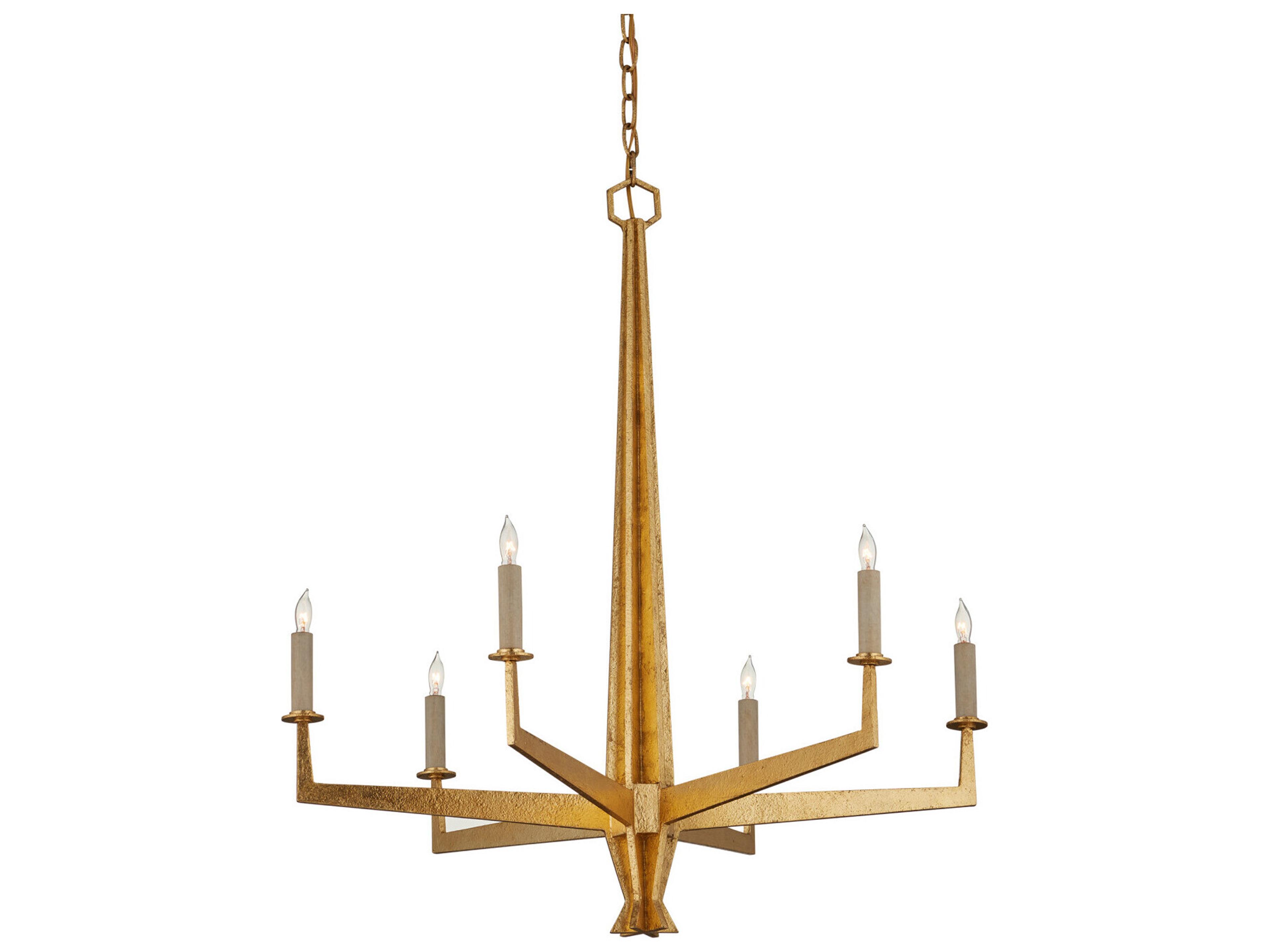Currey & Company Goldfinch 6-Light Washed Lucerne Gold Candelabra Chandelier