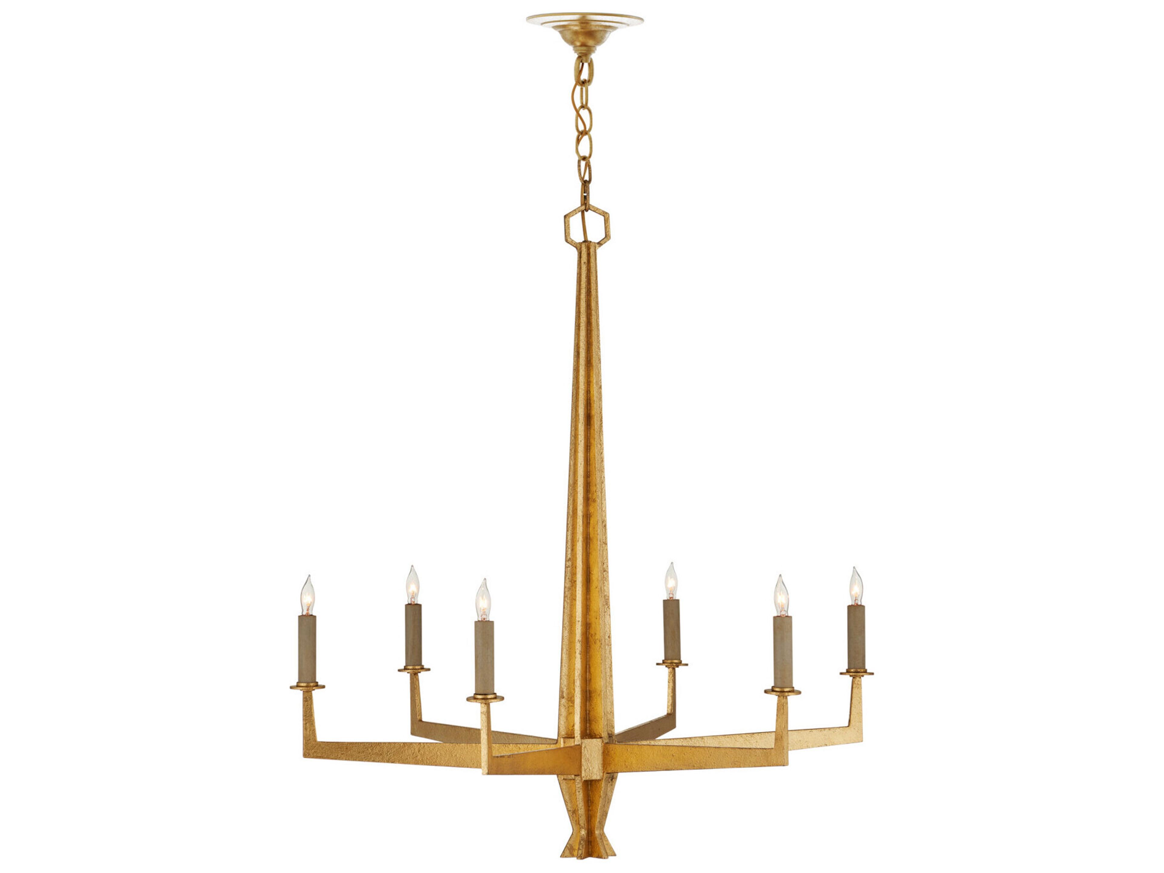 Currey & Company Goldfinch 6-Light Washed Lucerne Gold Candelabra Chandelier