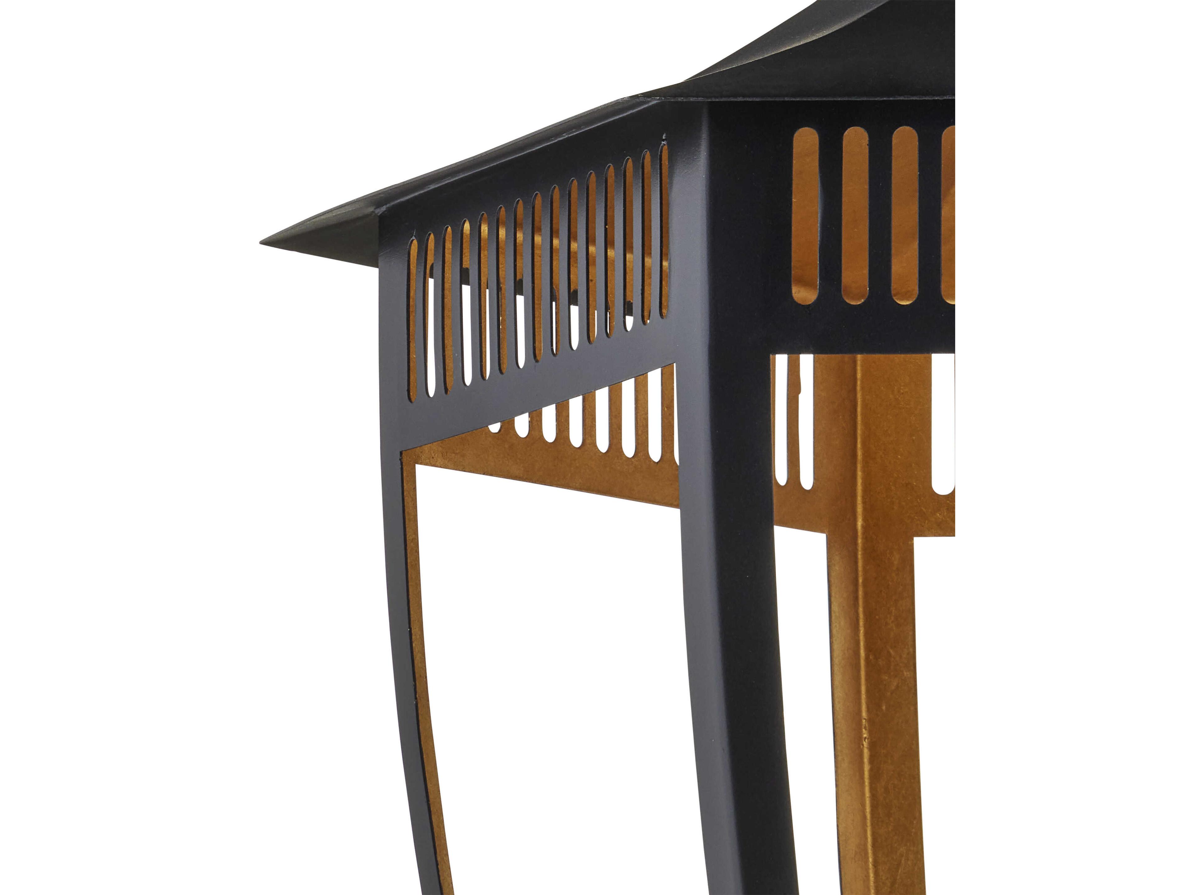 Currey & Company Wycombe 4-Light Satin Black Contemporary Gold Leaf Lantern Pendant