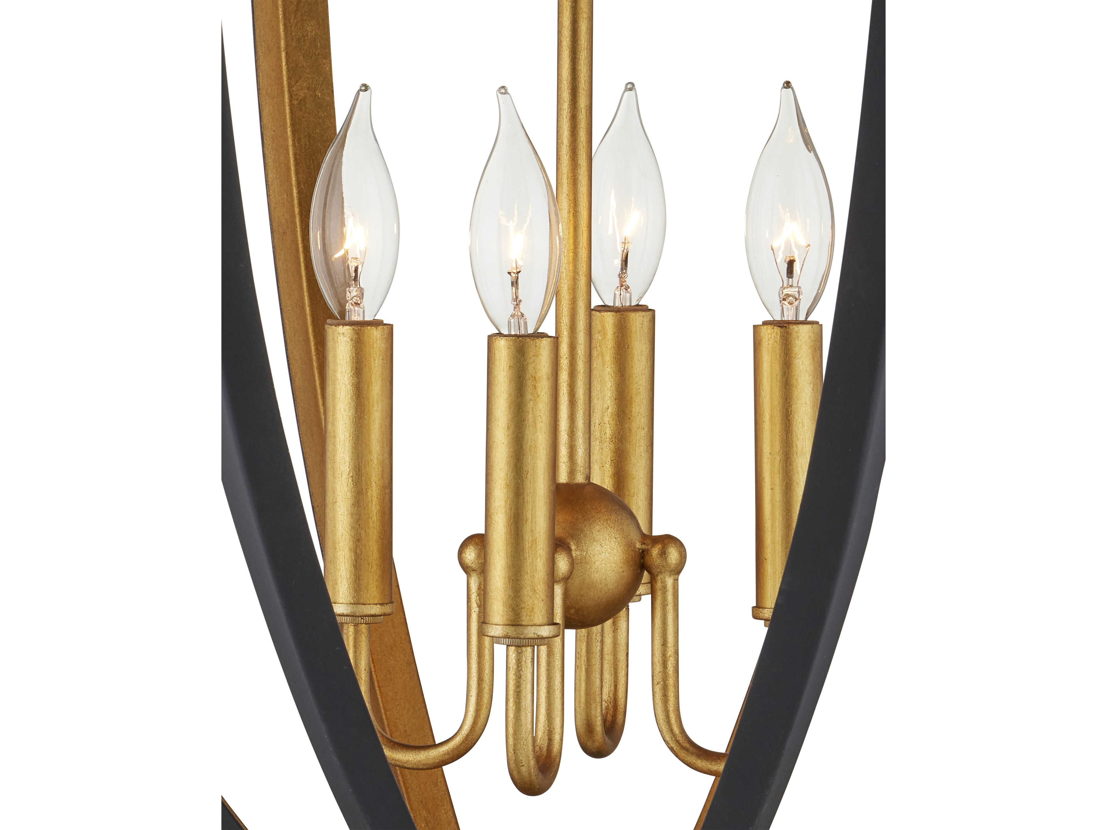 Currey & Company Wycombe 4-Light Satin Black Contemporary Gold Leaf Lantern Pendant