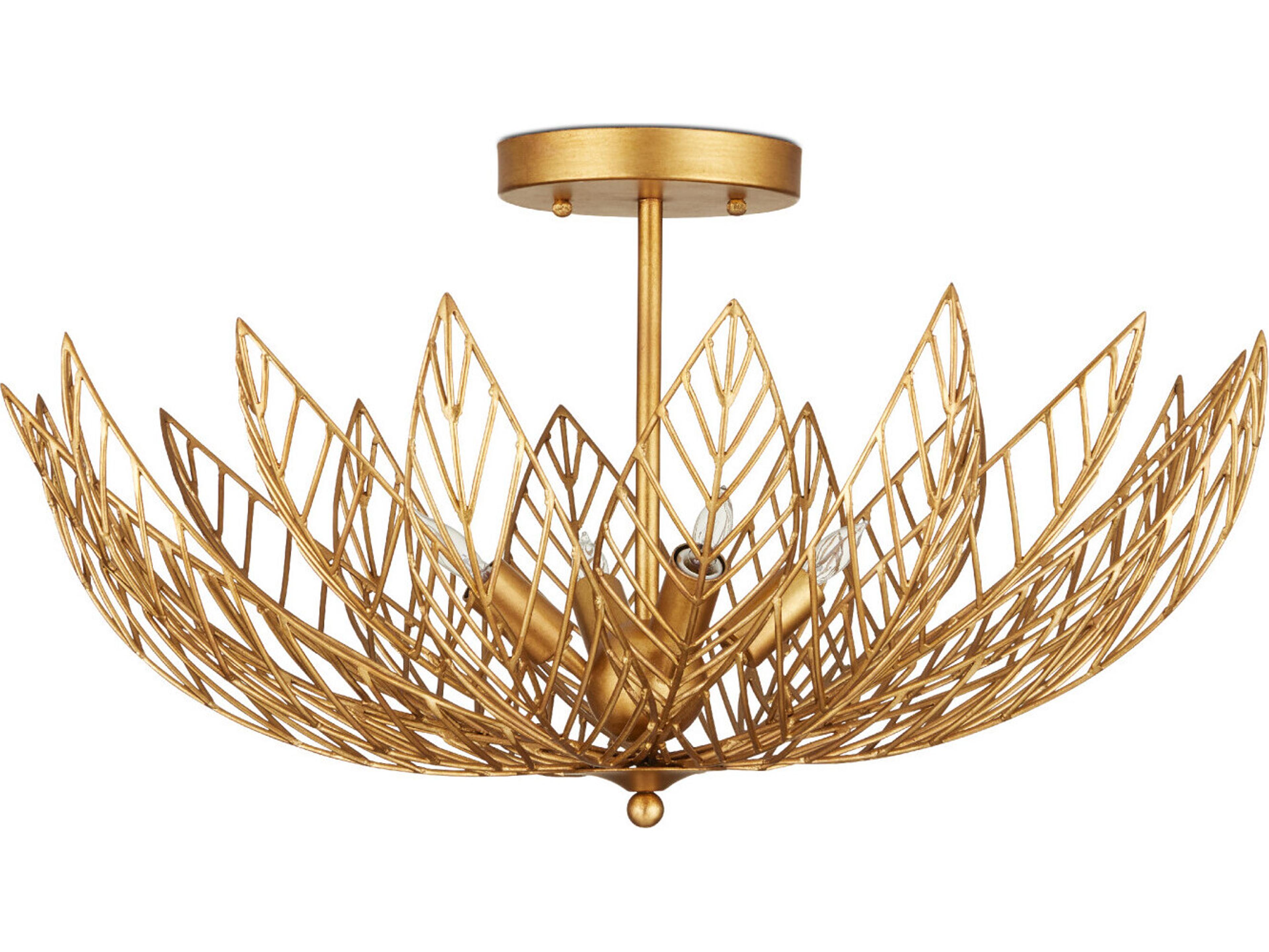 Currey & Company Leaflace 4-Light Gold Bowl Semi Flush Mount