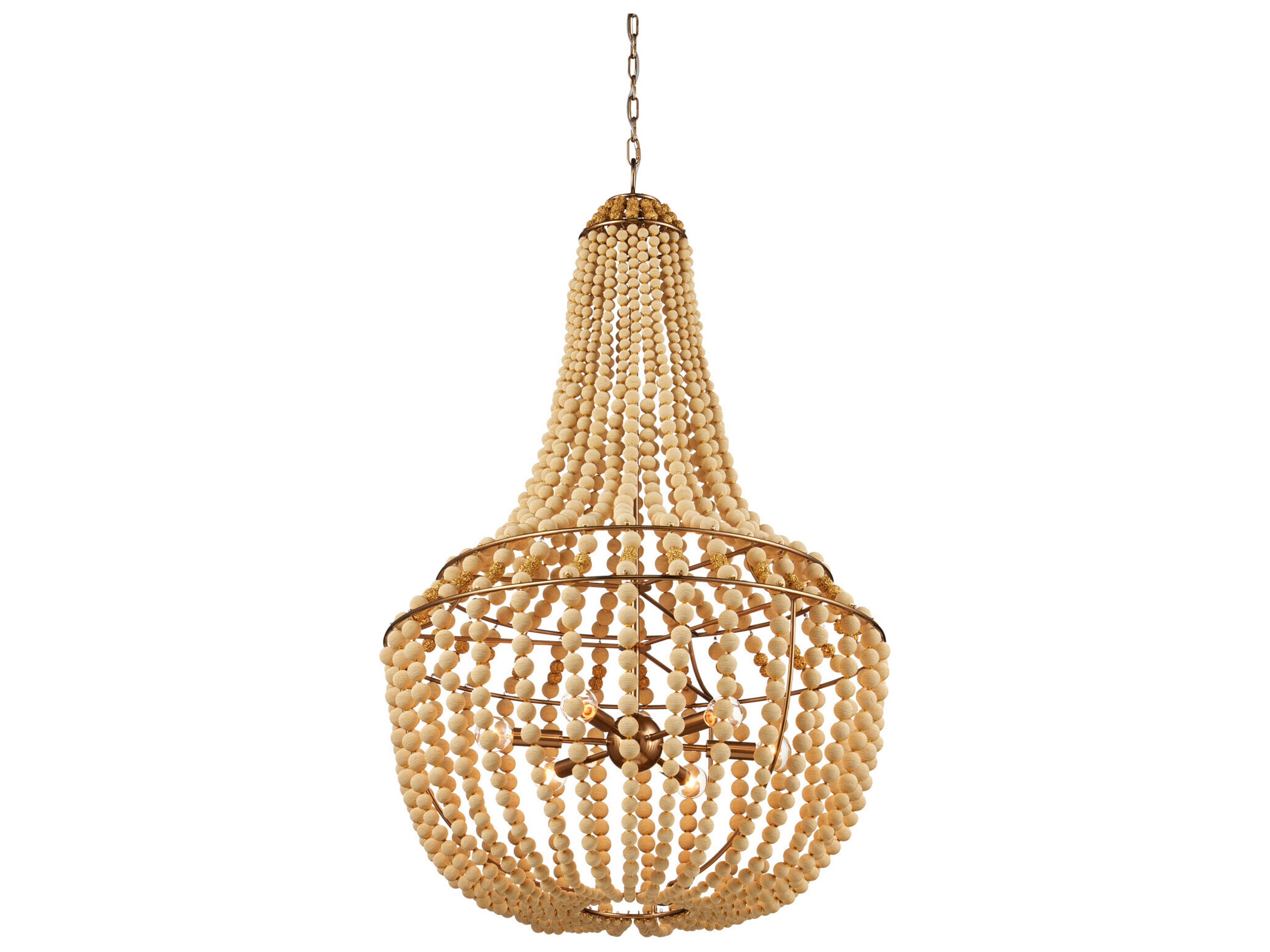 Currey & Company Penelope 6-Light Beige Antique Brass Empire Chandelier