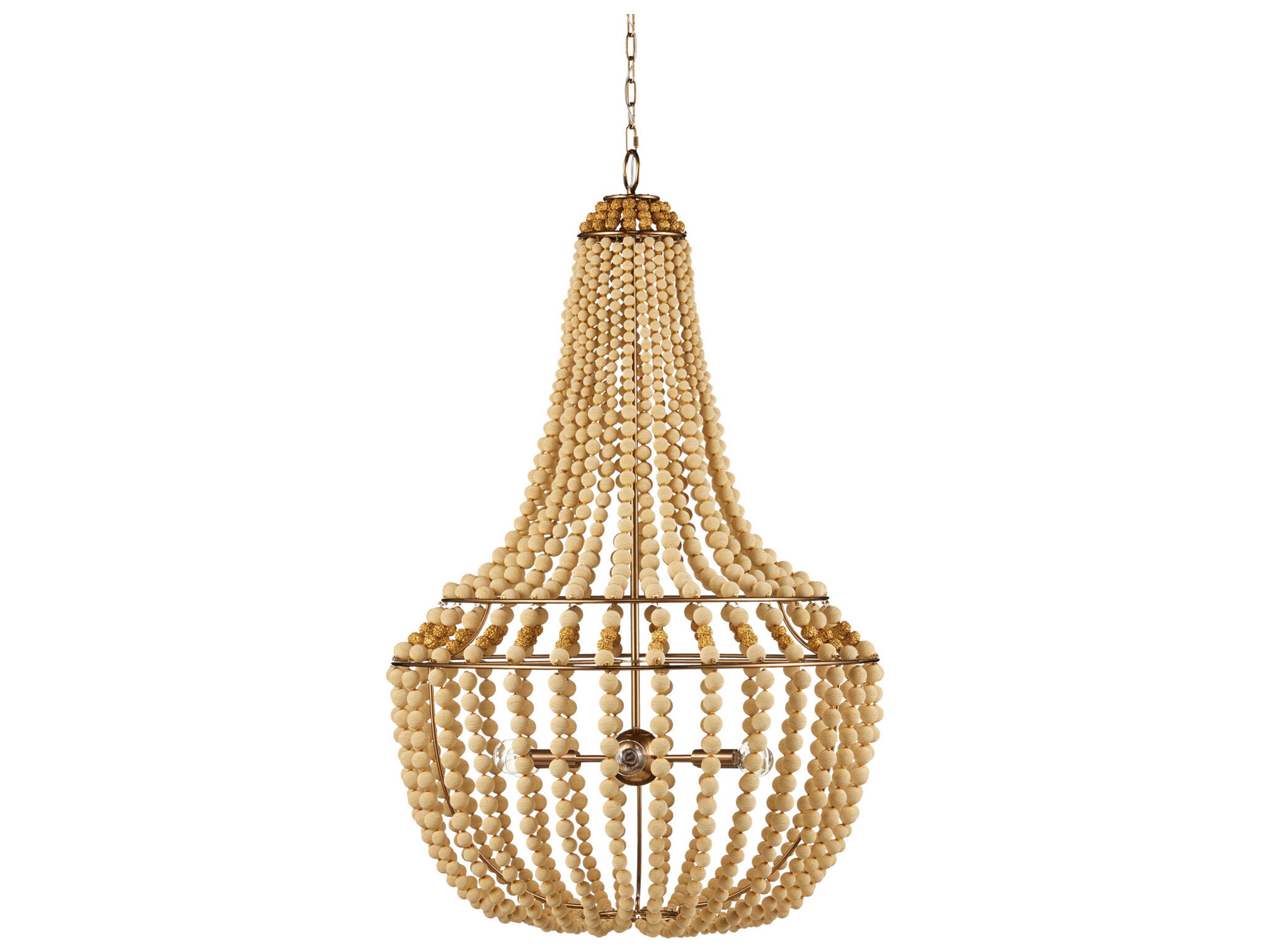Currey & Company Penelope 6-Light Beige Antique Brass Empire Chandelier