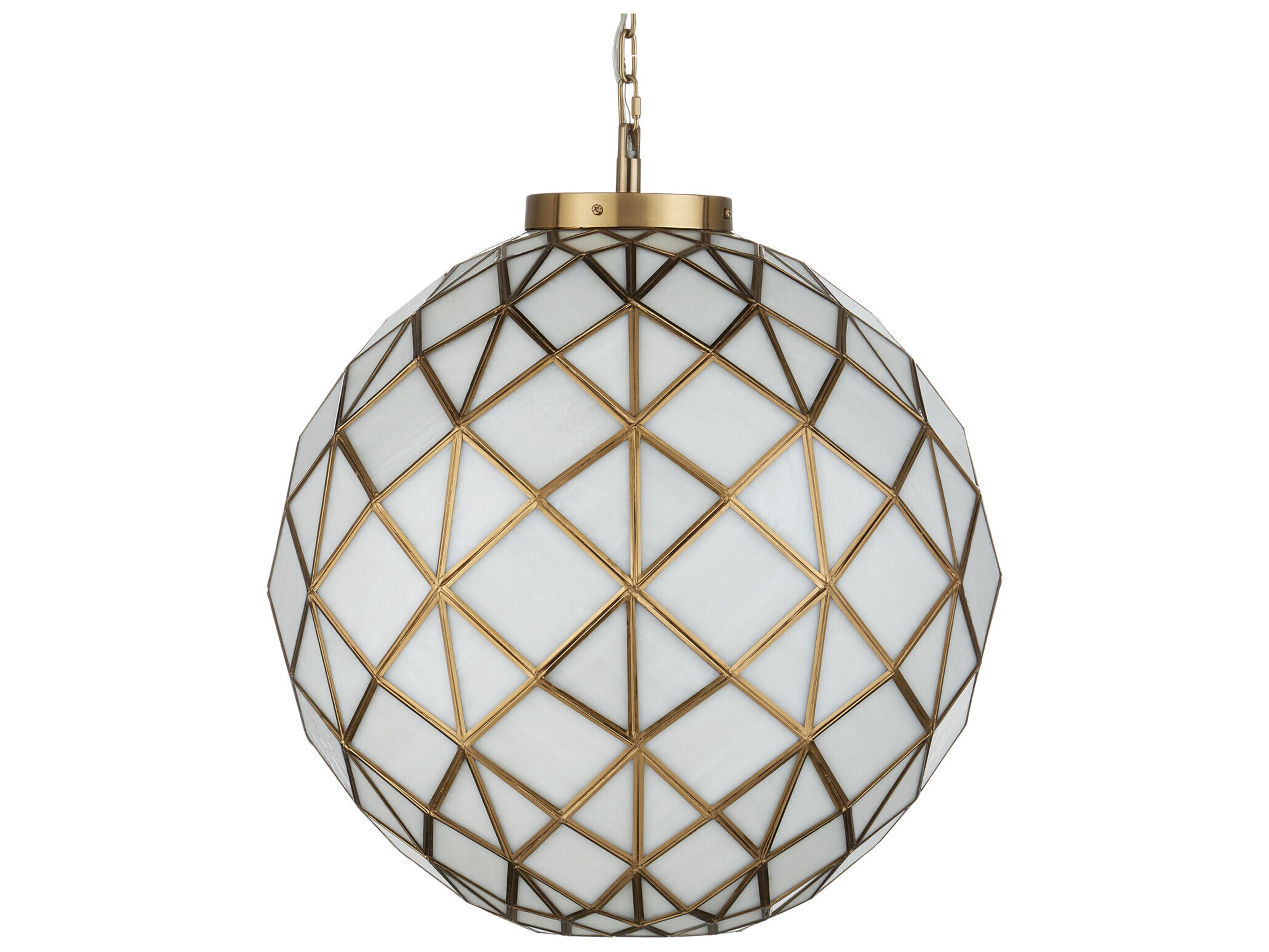 Currey & Company Polyhedron 1-Light White Antique Brass Globe Pendant