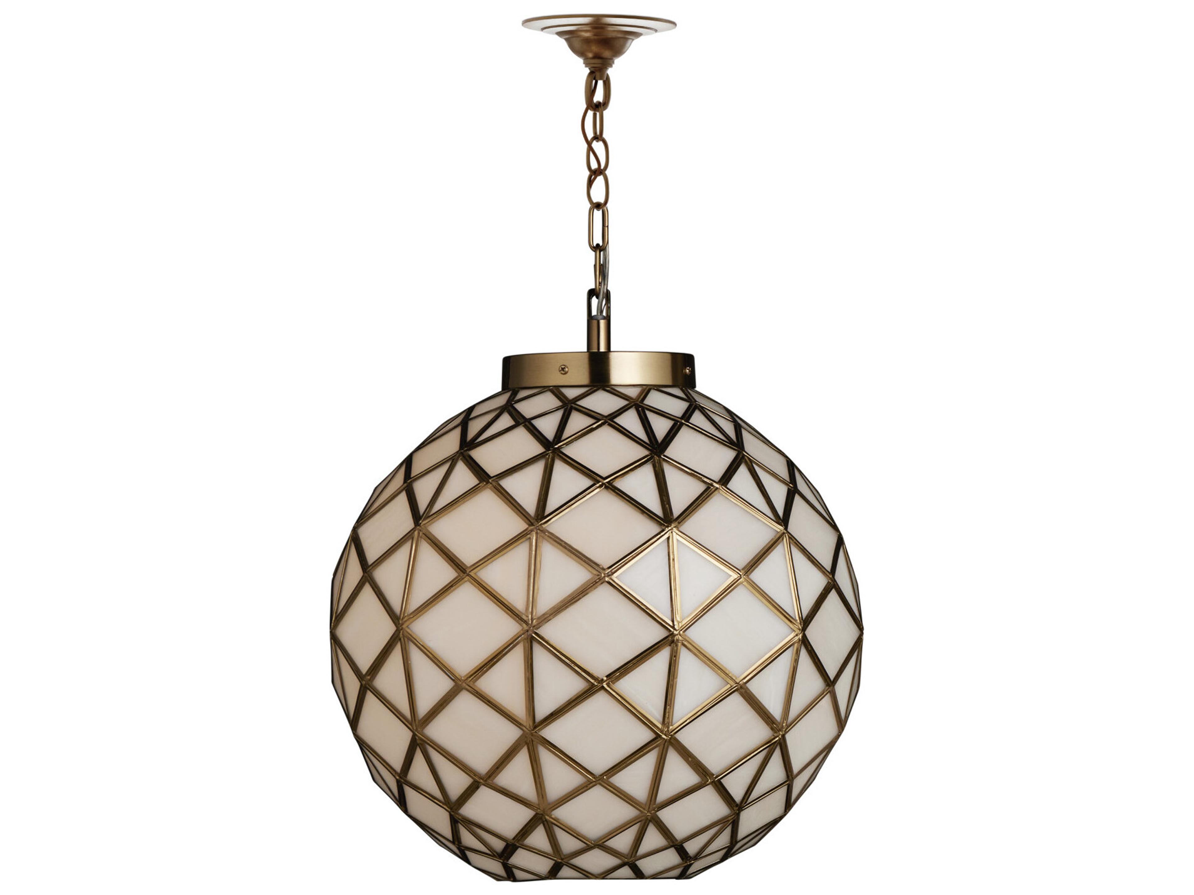 Currey & Company Polyhedron 1-Light White Antique Brass Globe Pendant