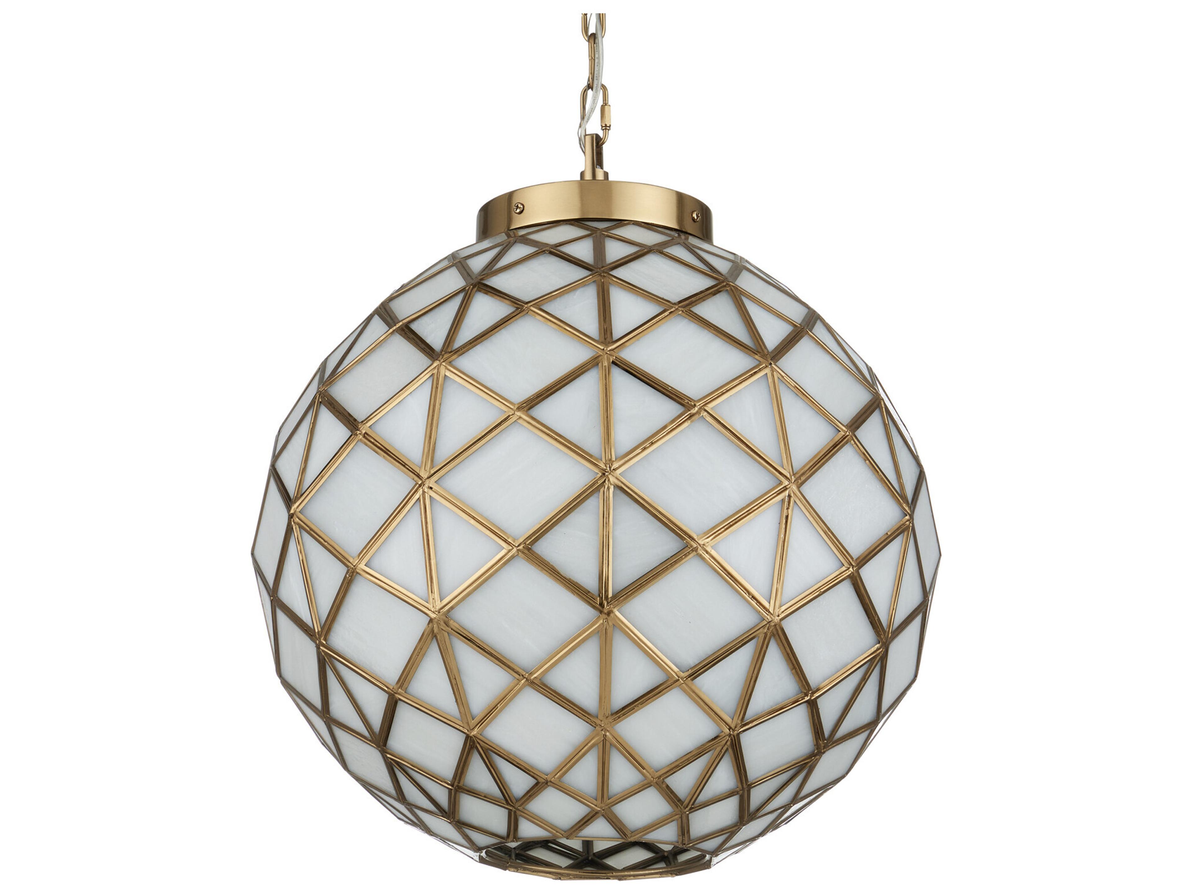 Currey & Company Polyhedron 1-Light White Antique Brass Globe Pendant