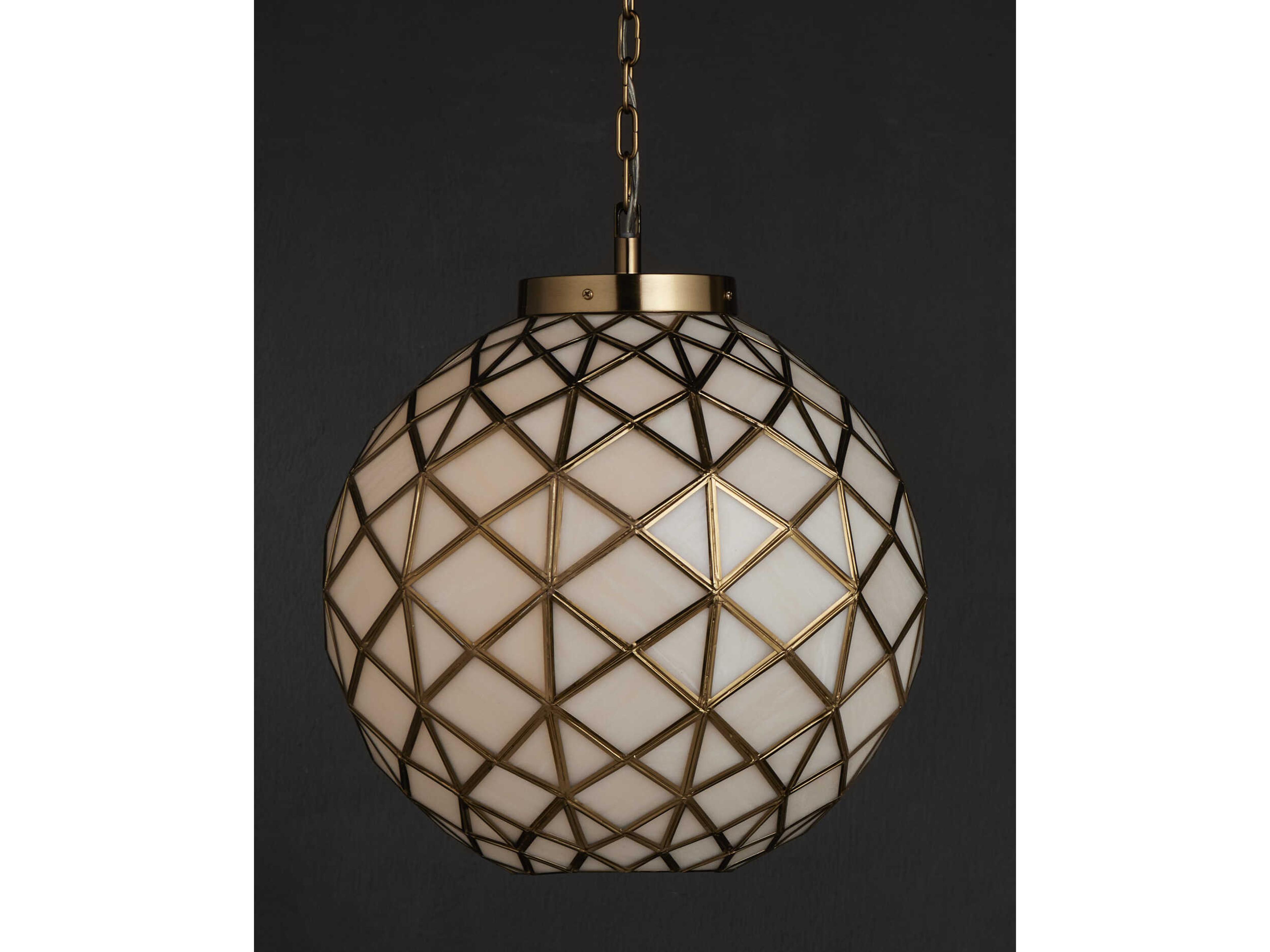 Currey & Company Polyhedron 1-Light White Antique Brass Globe Pendant