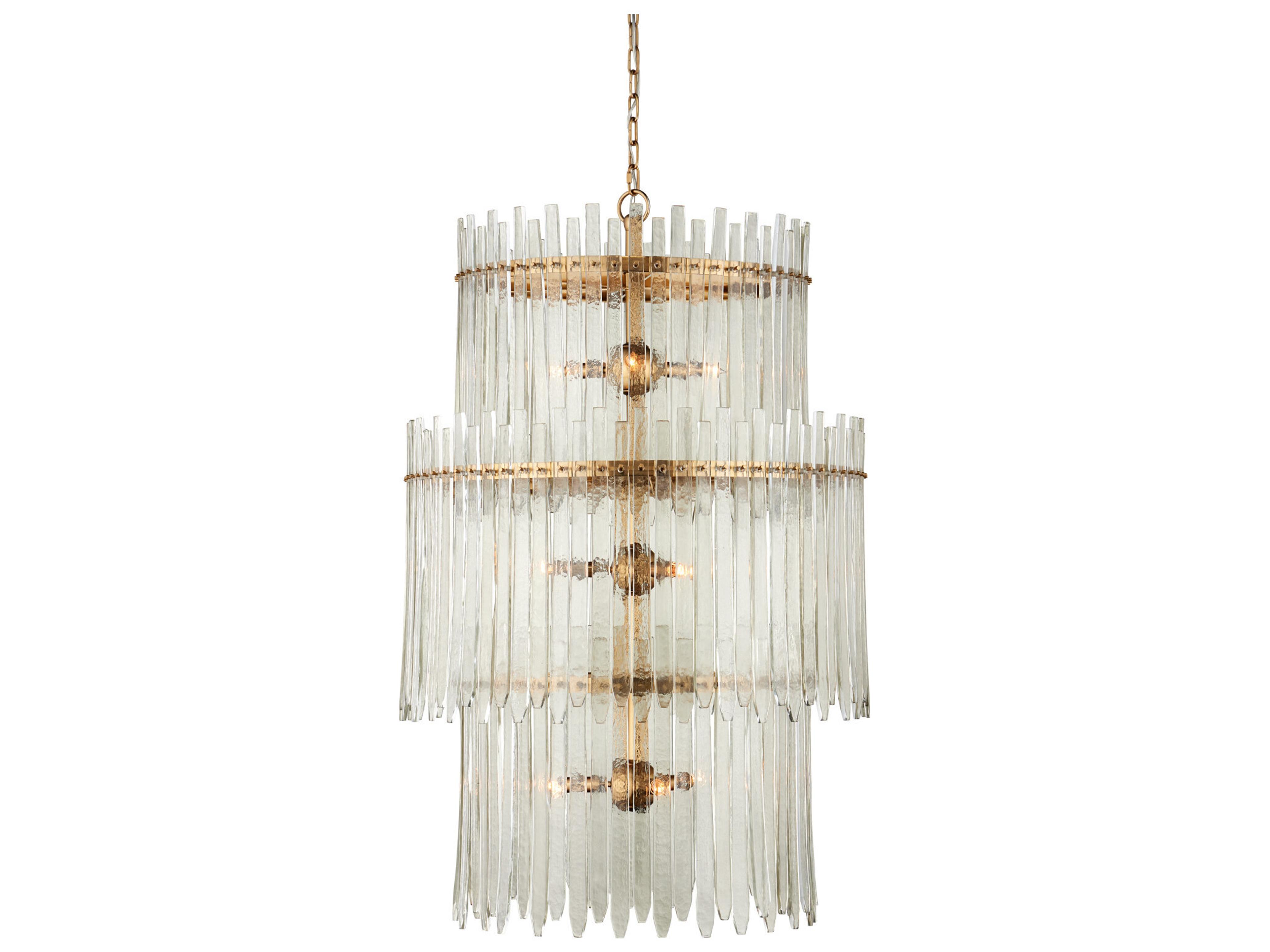 Currey & Company Electra 9-Light Clear Antique Brass Drum Tiered Chandelier