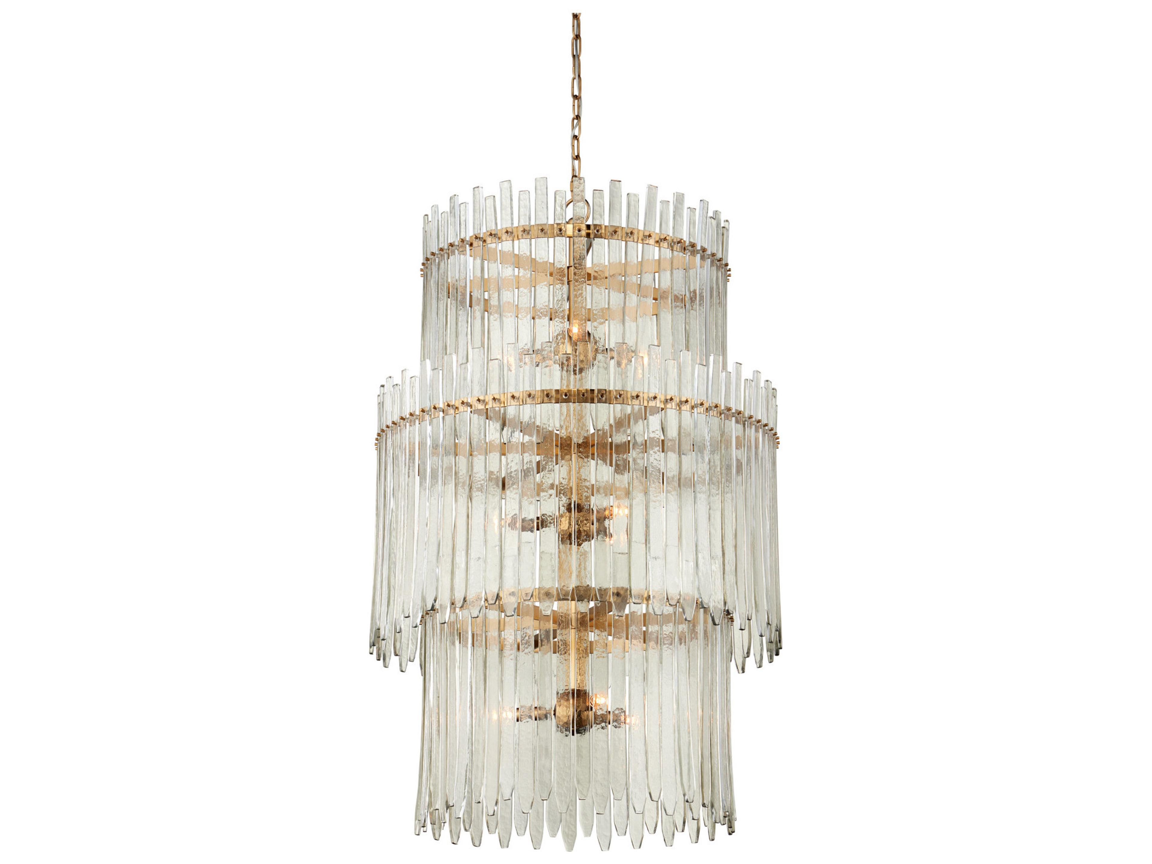 Currey & Company Electra 9-Light Clear Antique Brass Drum Tiered Chandelier