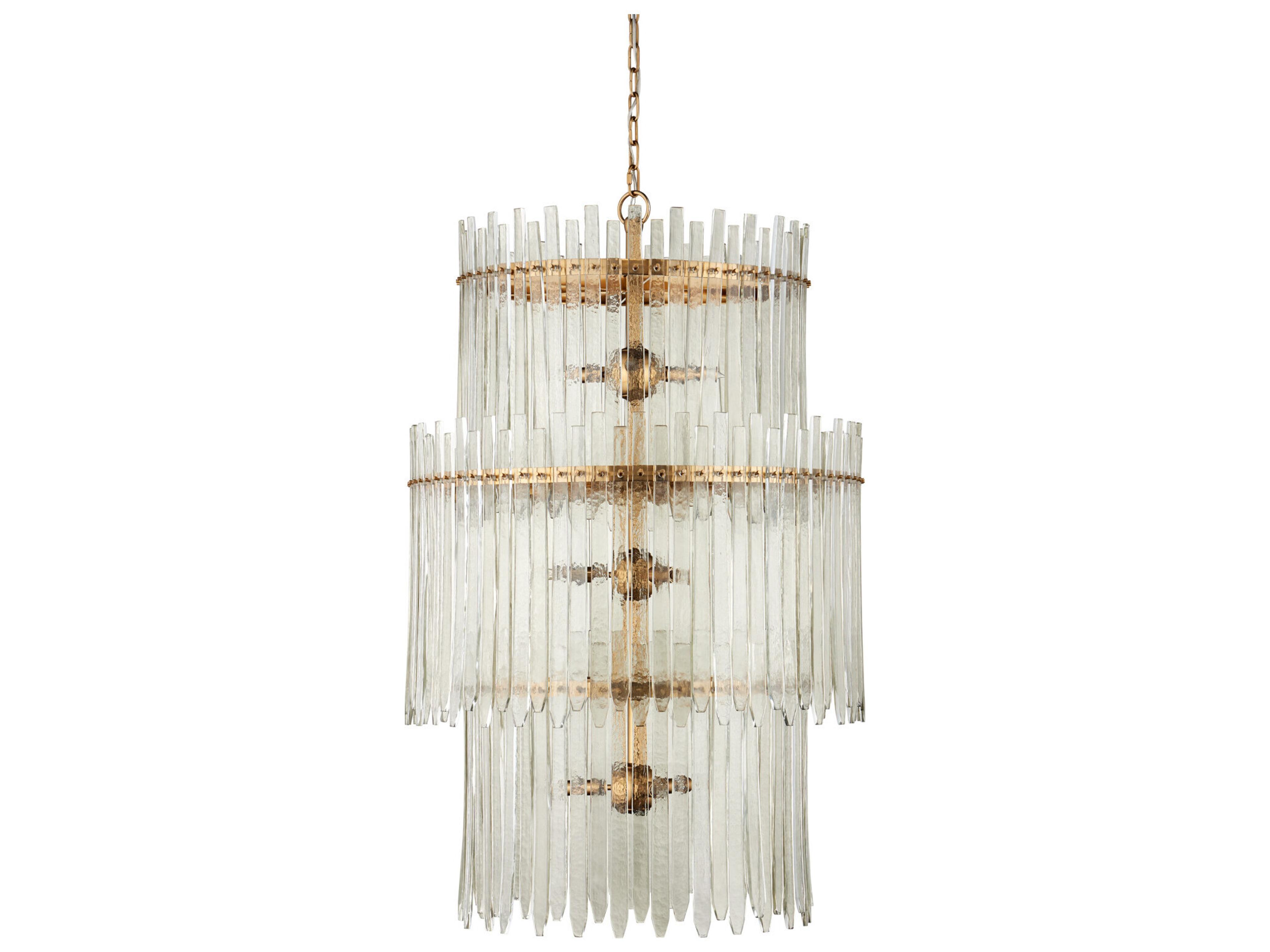 Currey & Company Electra 9-Light Clear Antique Brass Drum Tiered Chandelier